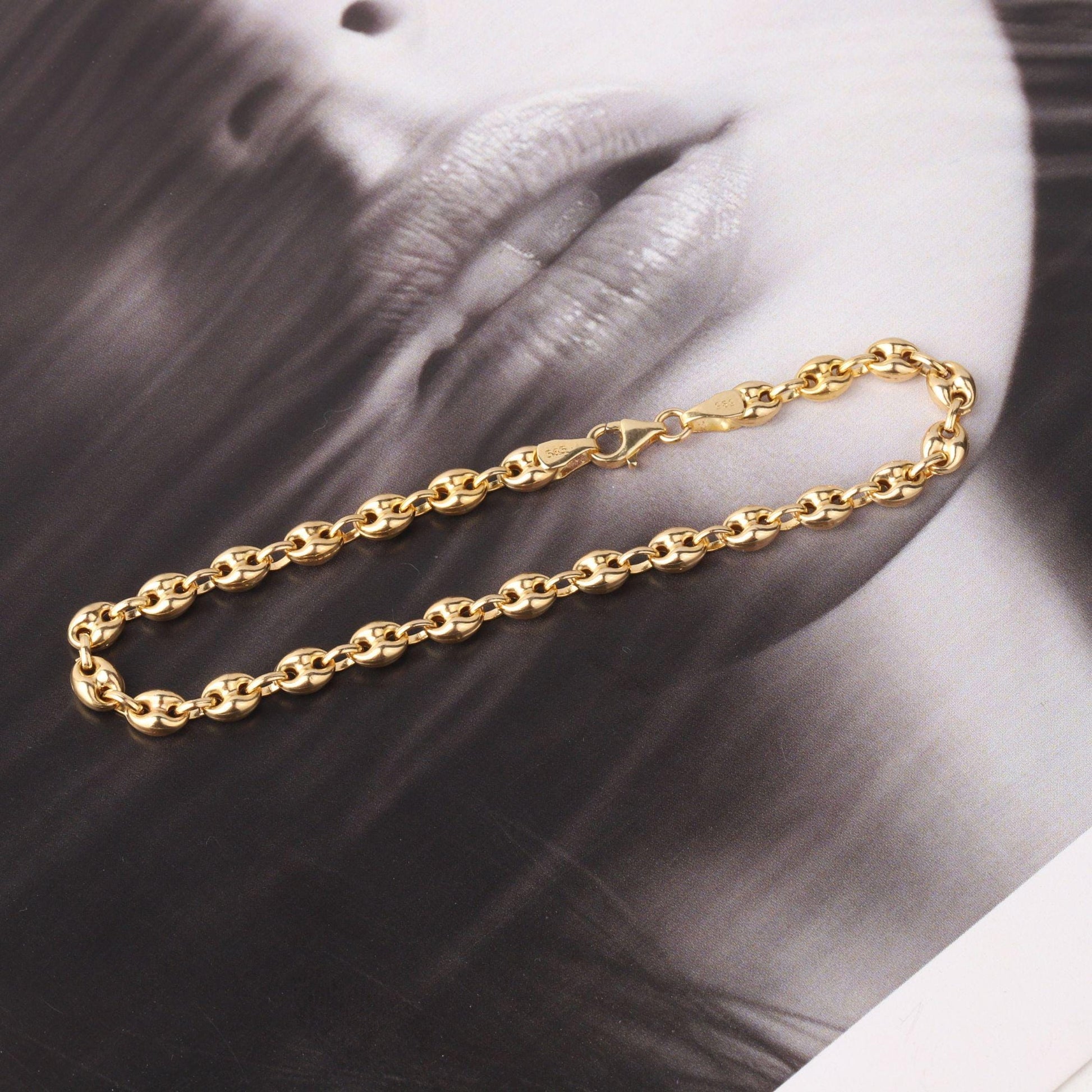 14K Gold Puff Mariner Bracelet, Chunky Mariner Link Bracelet, Nautical Chain Bracelet, Bold Gold Bracelet, Statement Jewelry