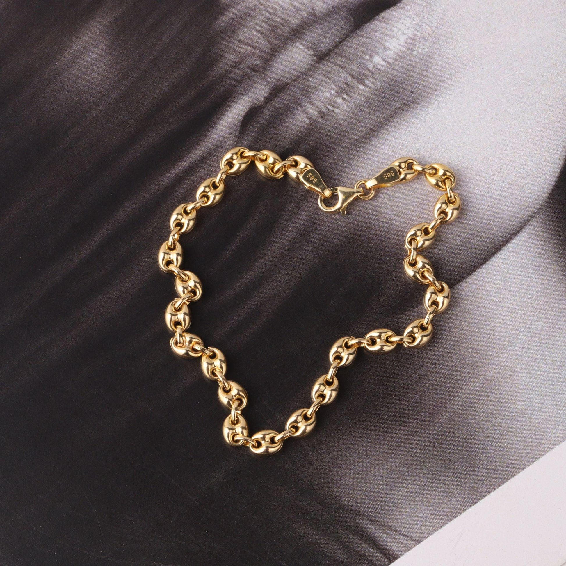 14K Gold Puff Mariner Bracelet, Chunky Mariner Link Bracelet, Nautical Chain Bracelet, Bold Gold Bracelet, Statement Jewelry