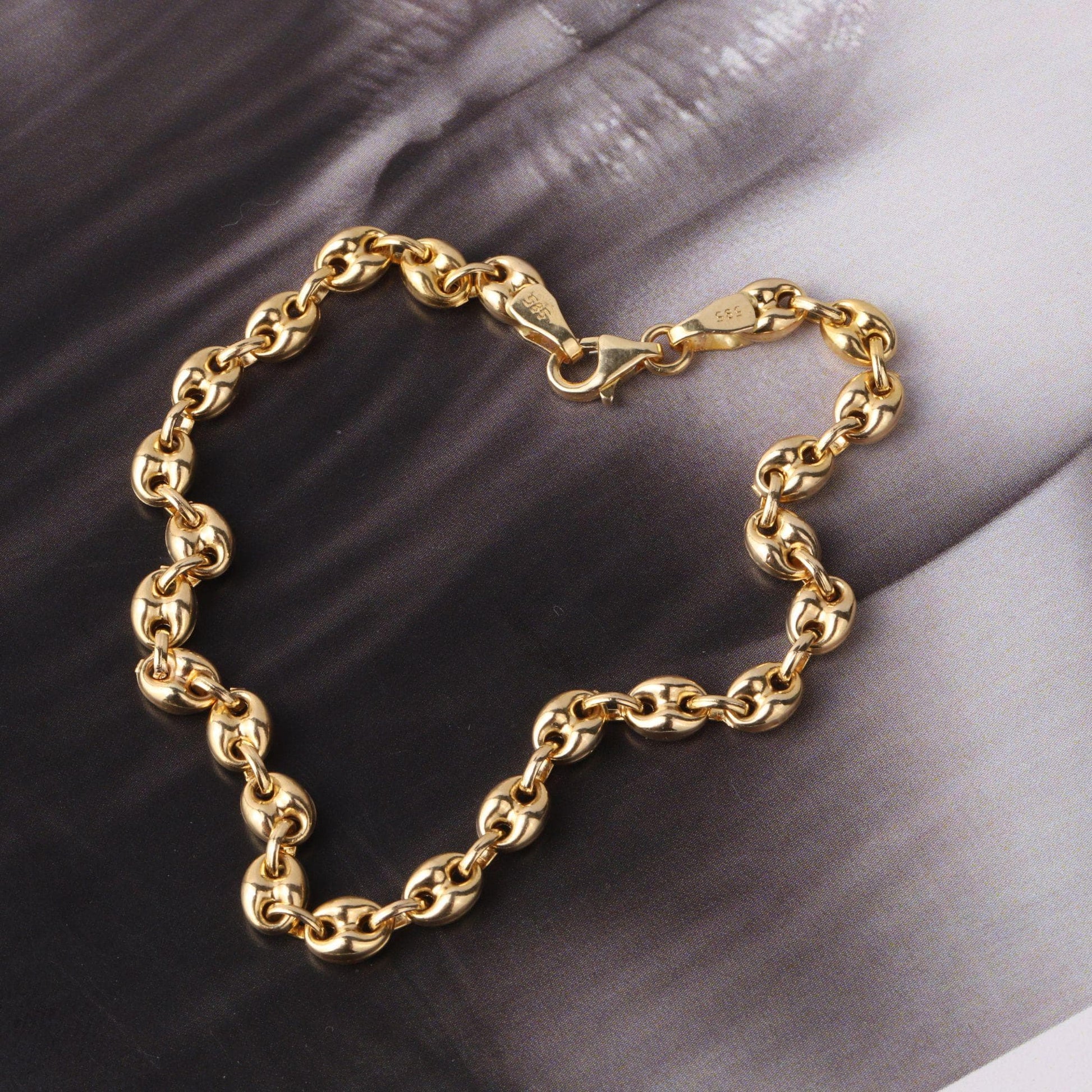 14K Gold Puff Mariner Bracelet, Chunky Mariner Link Bracelet, Nautical Chain Bracelet, Bold Gold Bracelet, Statement Jewelry