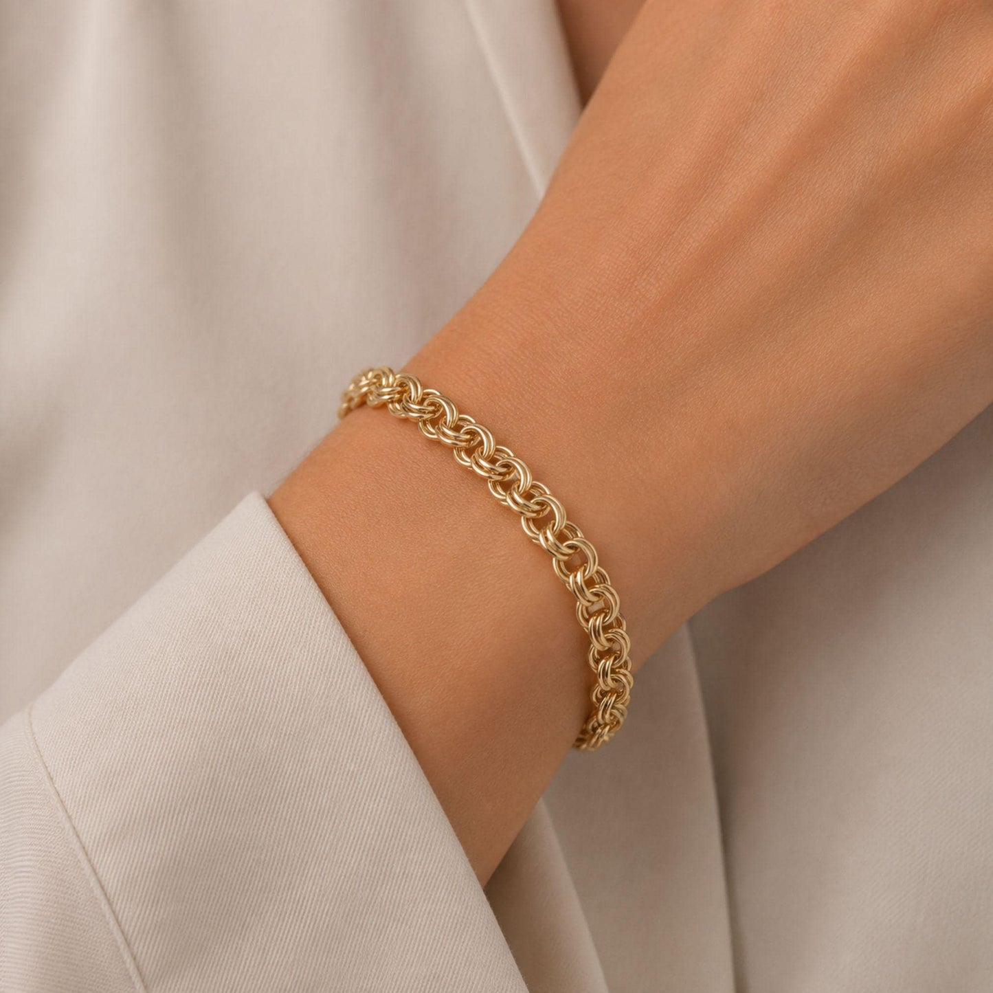 14K Gold 6mm Rolo Chain Bracelet, Chunky Gold Link Bracelet, Round Link Chain, Bold Statement Jewelry, Gift for Her