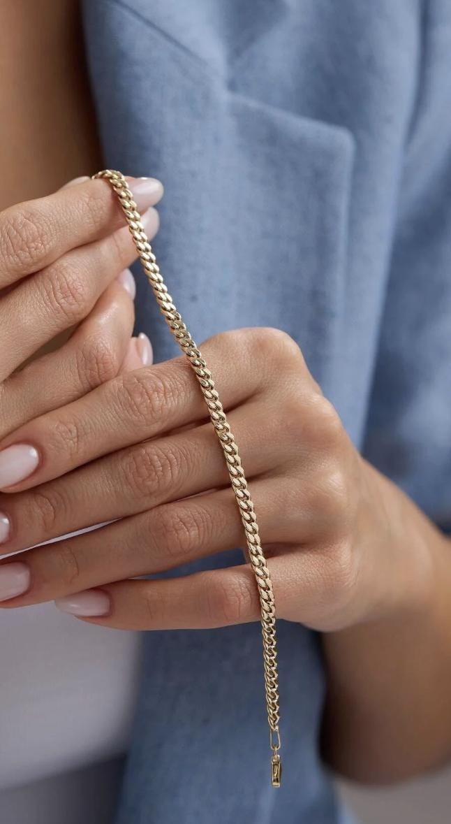 14K Gold Cuban Link Bracelet, Cuban Link Chain Bracelet, 3mm 5mm Curb Link Bracelet, Stacking Gold Bracelet, Men Women Bracelet, Holiday