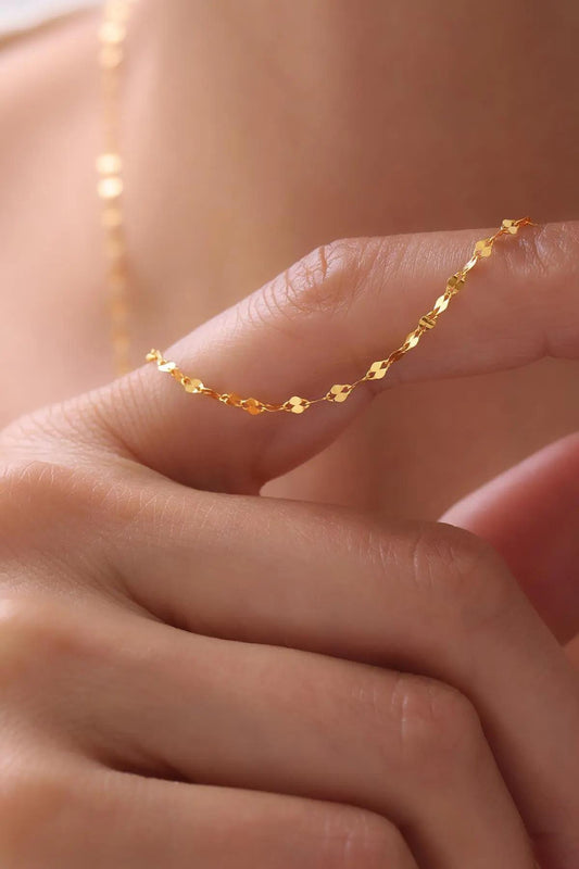 14K Gold Sequin Necklace, Sparkle Chain Necklace, 2mm 3mm 4mm Gold Glitter Necklace, Mirror Faceted Chain Necklace, Thin Chain Necklace