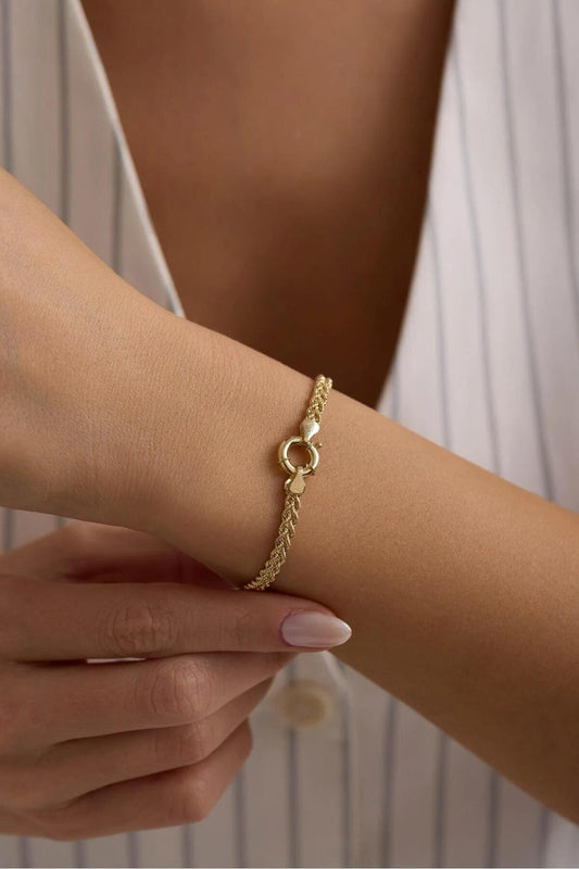 14K Gold Rope Chain Bracelet, Twisted Chain Bracelet, 4.5 mm Chain Bracelet, Sailor Clasp Rope Chain, Unisex Braided Stacking Delicate Chain