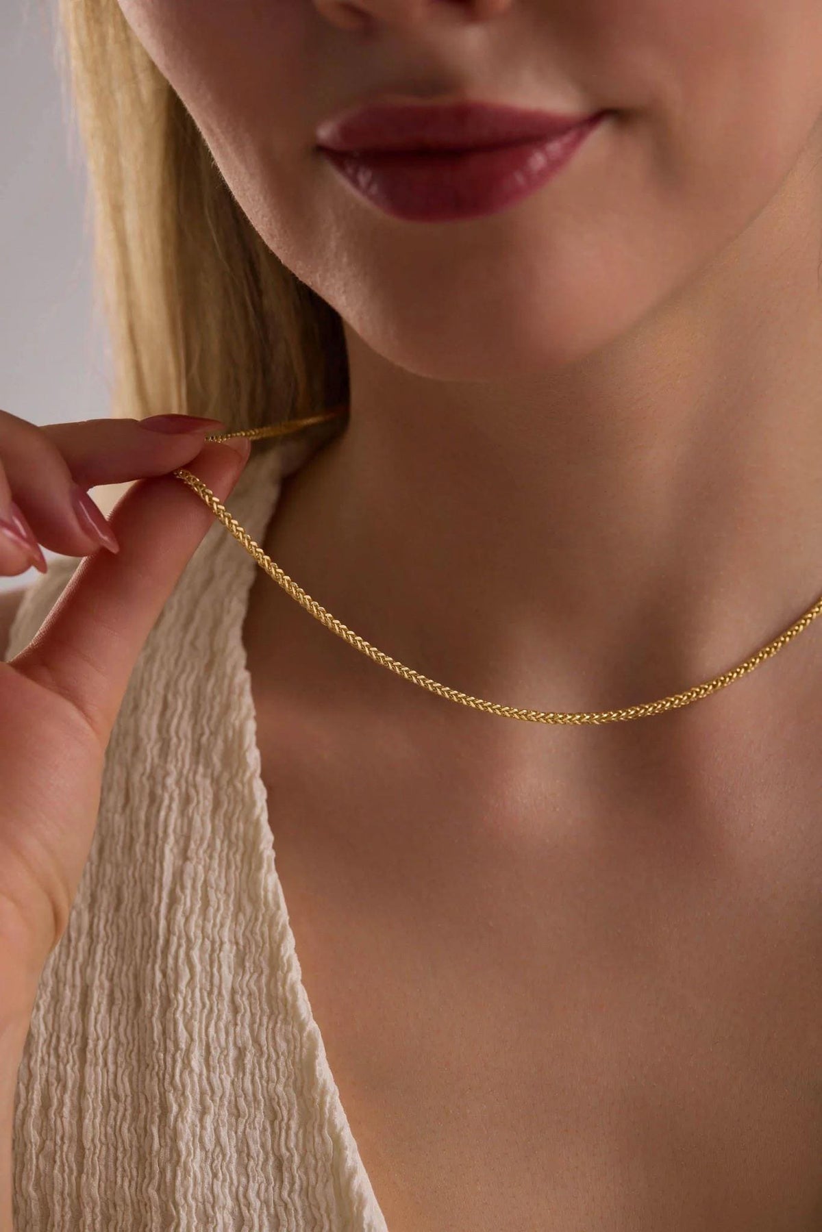 14K Gold Palm Chain Necklace, Wheat Foxtail Palm, Franco Chain Necklace, 2mm 3mm 4mm Link Chain Necklace, Men Women Necklace, Choker Unisex
