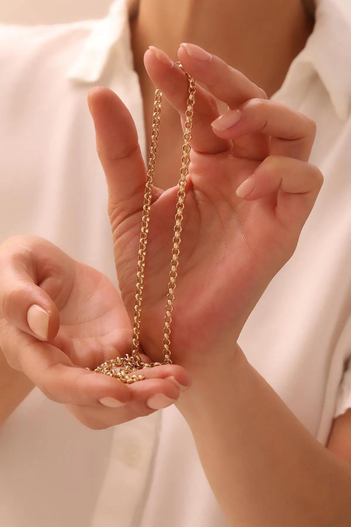 14K Gold Rolo Chain Necklace, 3mm 4mm 5mm Gold Link Necklace, Belcher Chain Necklace, Layering Necklace, Unisex Gold Jewelry