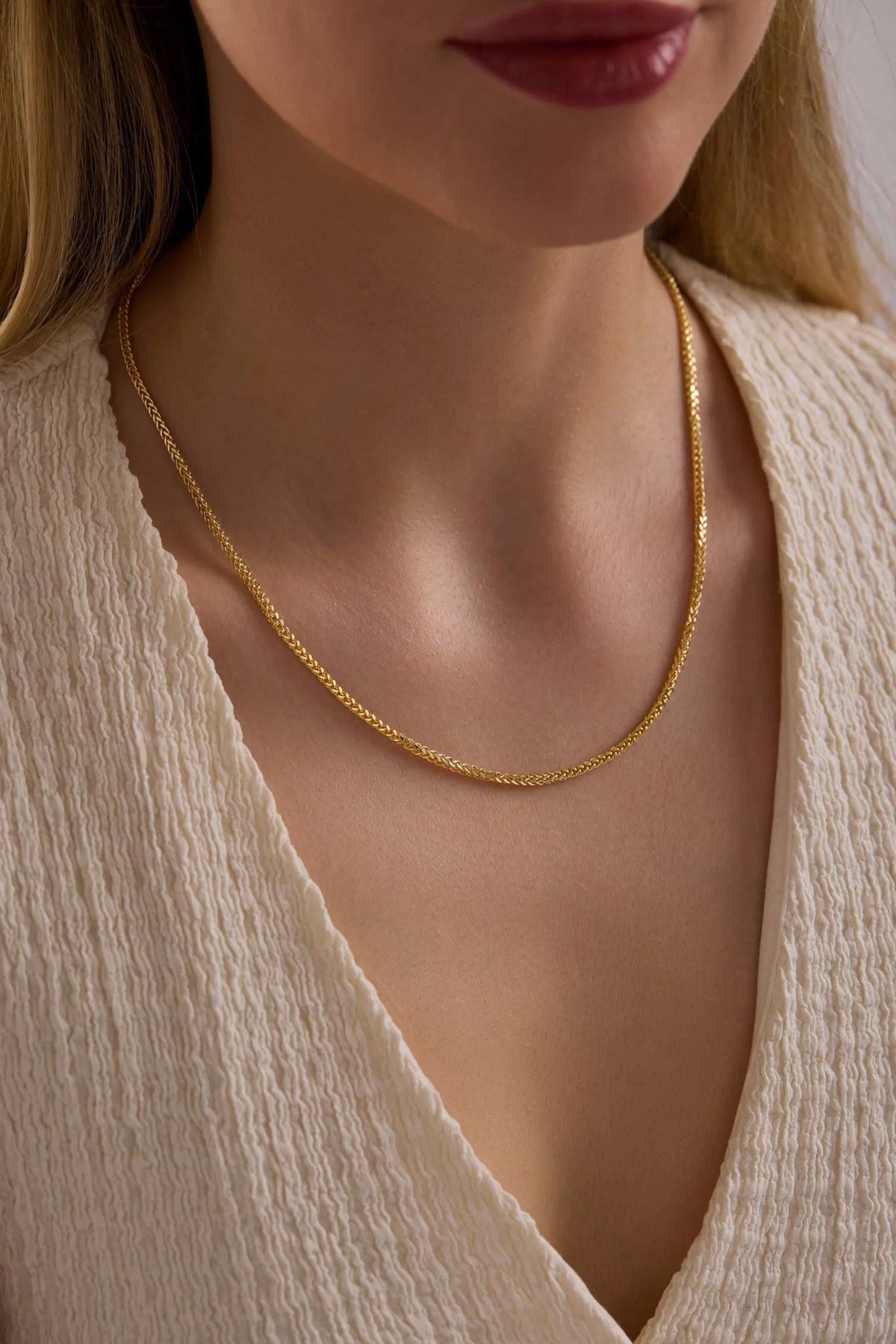 14K Gold Palm Chain Necklace, Wheat Foxtail Palm, Franco Chain Necklace, 2mm 3mm 4mm Link Chain Necklace, Men Women Necklace, Choker Unisex