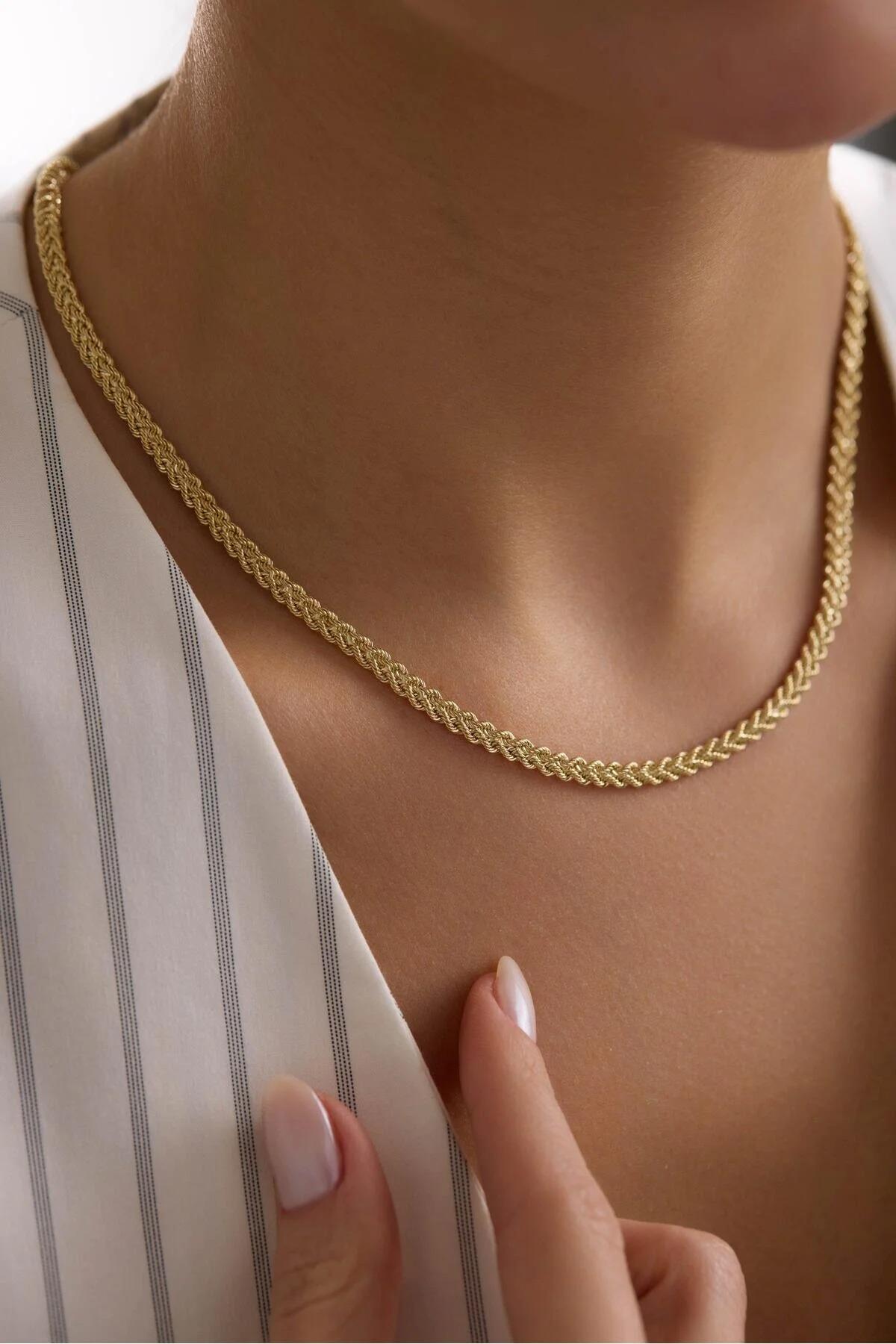 14K Gold Rope Chain Necklace, 4.7mm Gold Twisted Rope Necklace, Classic Gold Chain for Men and Women, Everyday Layering Jewelry