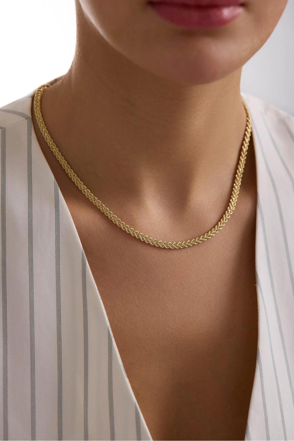 14K Gold Rope Chain Necklace, 4.7mm Gold Twisted Rope Necklace, Classic Gold Chain for Men and Women, Everyday Layering Jewelry
