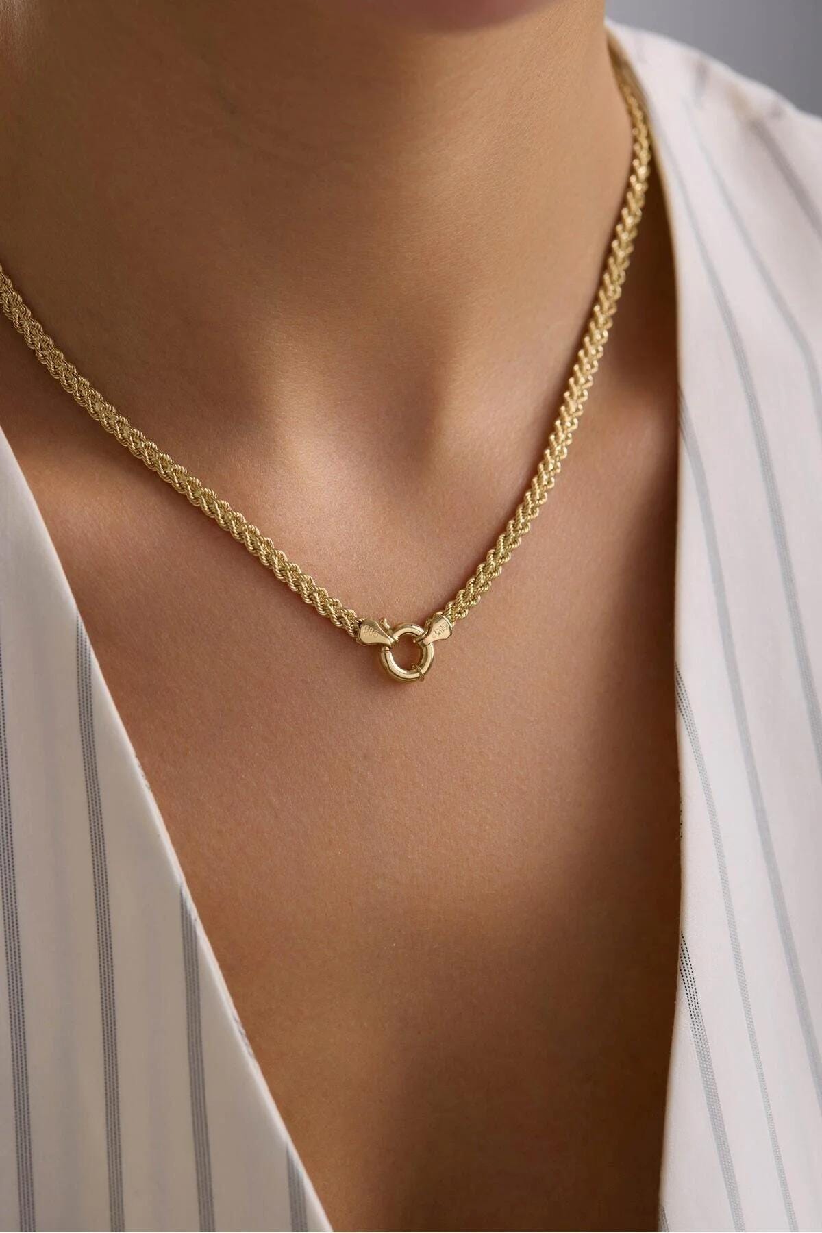 14K Gold Rope Chain Necklace, 4.7mm Gold Twisted Rope Necklace, Classic Gold Chain for Men and Women, Everyday Layering Jewelry
