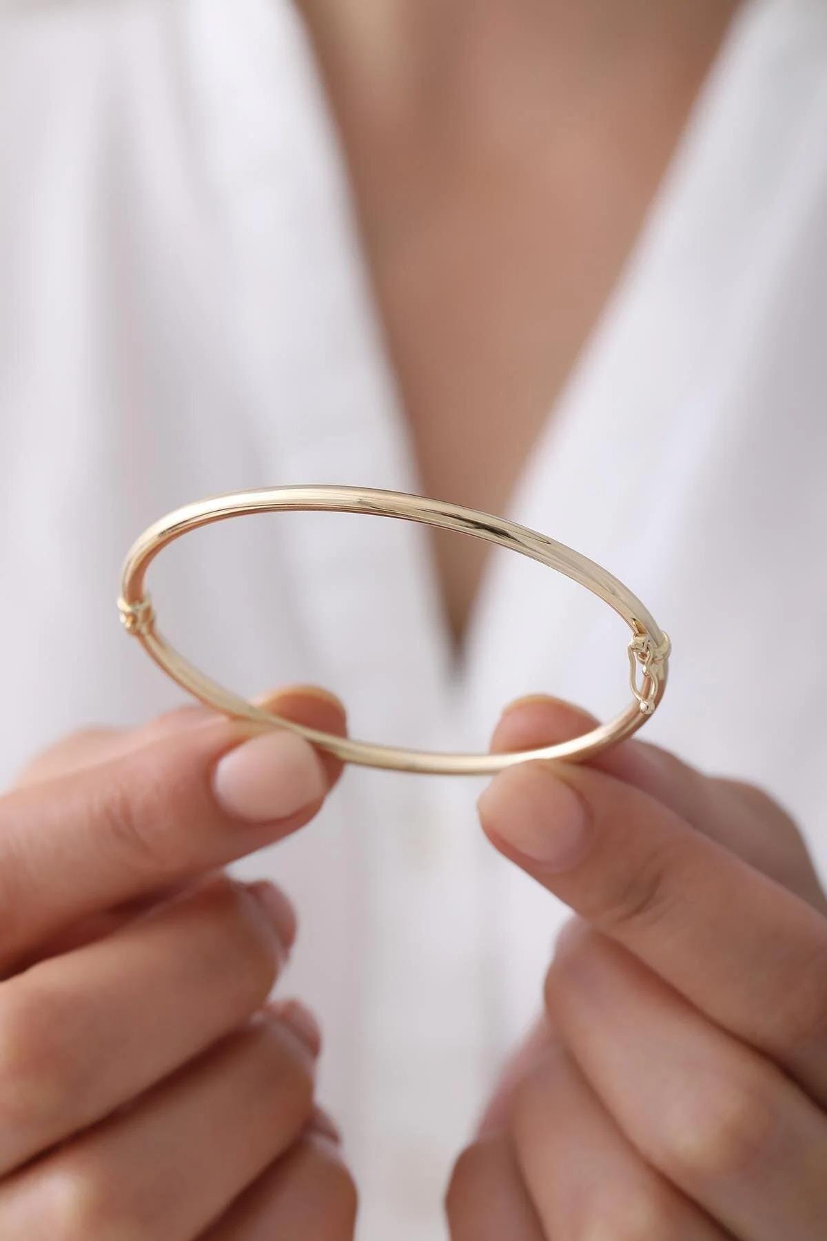 14K Gold Hinged Classic Gold Bangle Bracelet, 4mm 5mm Gold Dome Bangle, Wide Custom Bracelet, Personalized Cuff, Stacking Engraved Bangle