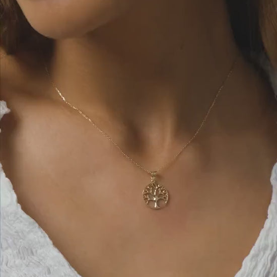 14K Solid Gold Tree of Life Necklace, Family Tree Pendant