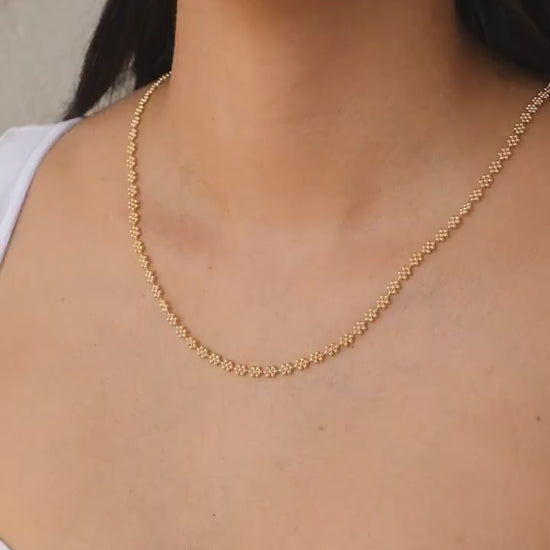 14K Gold Popcorn Necklace, Handmade Gold Layering Chain