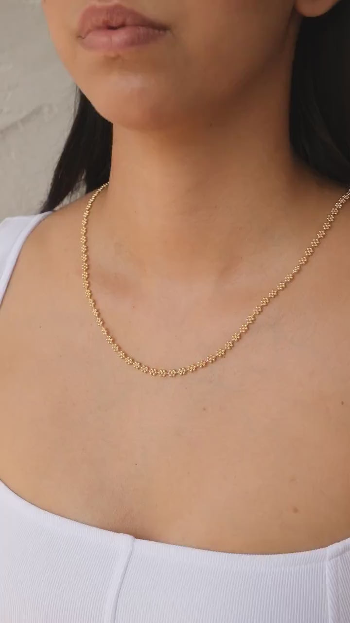 14K Gold Popcorn Necklace, Handmade Gold Layering Chain