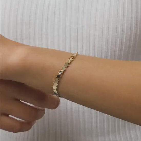 14K Gold Multi Star Bracelet, Star Charm Bracelet