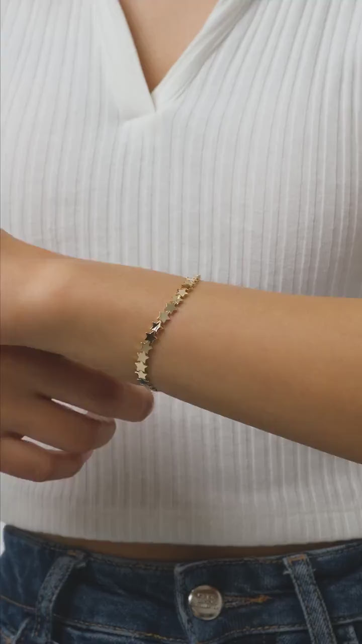 14K Gold Multi Star Bracelet, Star Charm Bracelet
