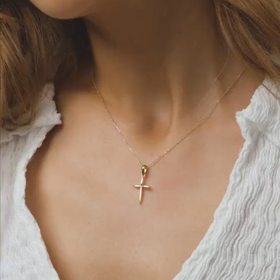 14K Gold Cross Necklace, Crucifix Gold Necklace