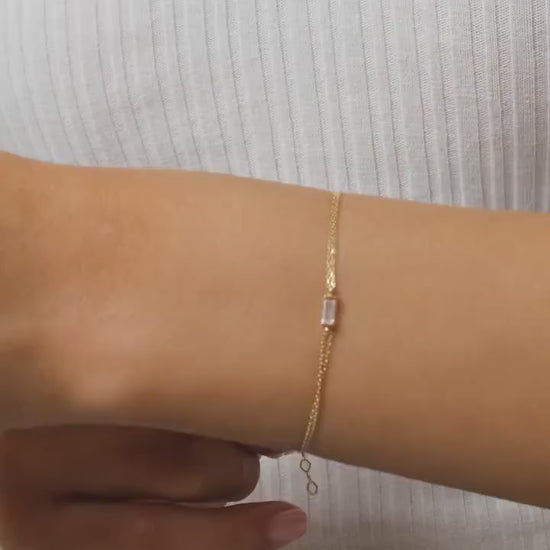14K Gold Baguette Birthstone Bracelet, Personalized Gemstone Bracelet