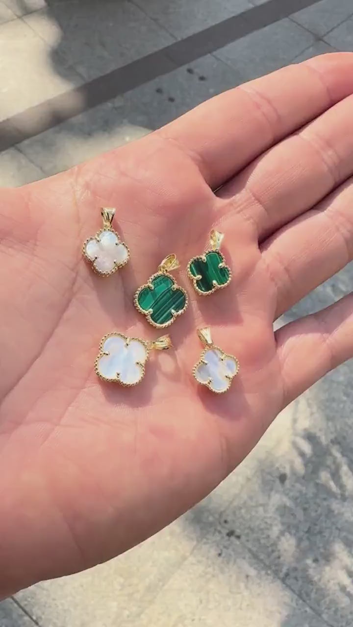 14K Gold Clover Necklace, Four Leaf Pendant