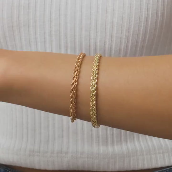 14K Gold Rope Chain Bracelet, Twisted Chain Bracelet
