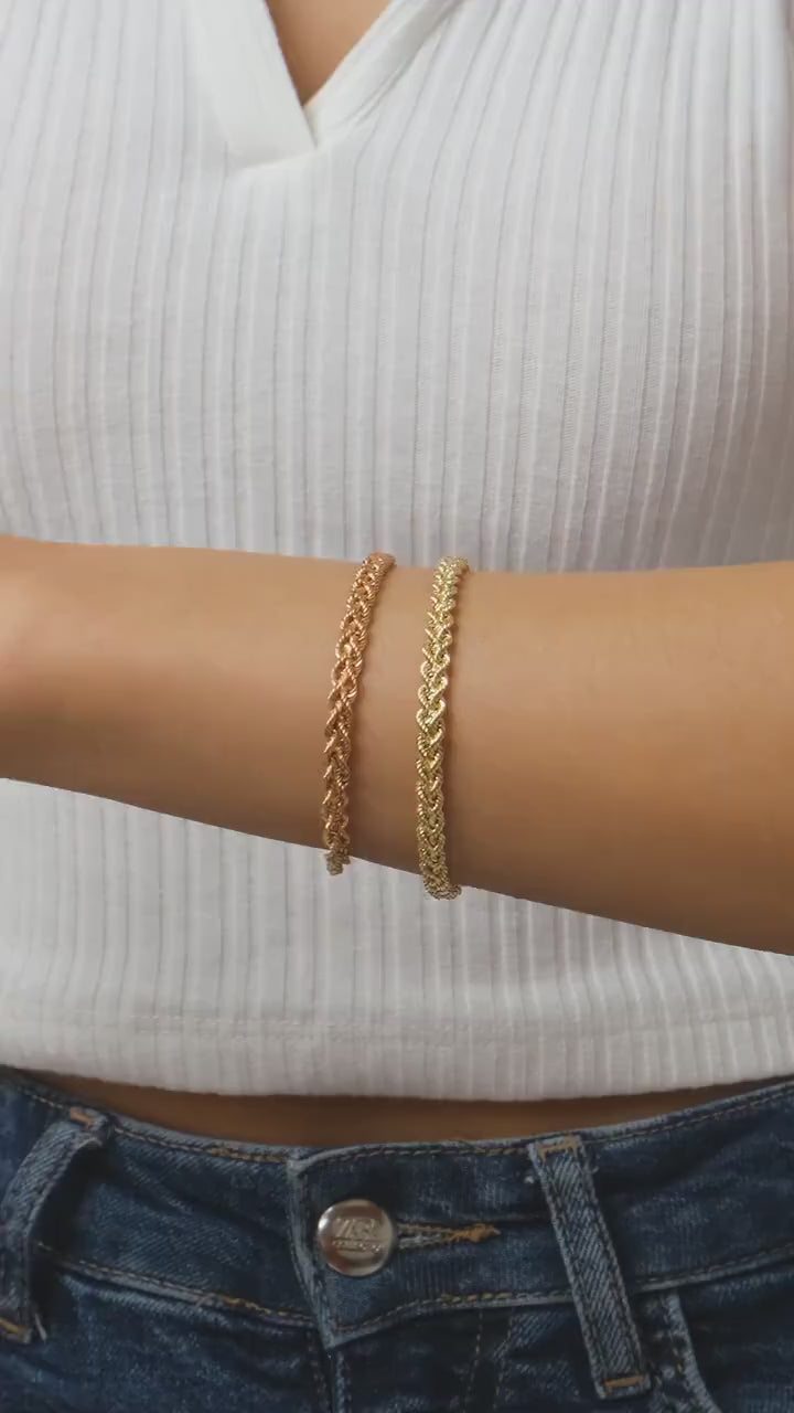 14K Gold Rope Chain Bracelet, Twisted Chain Bracelet