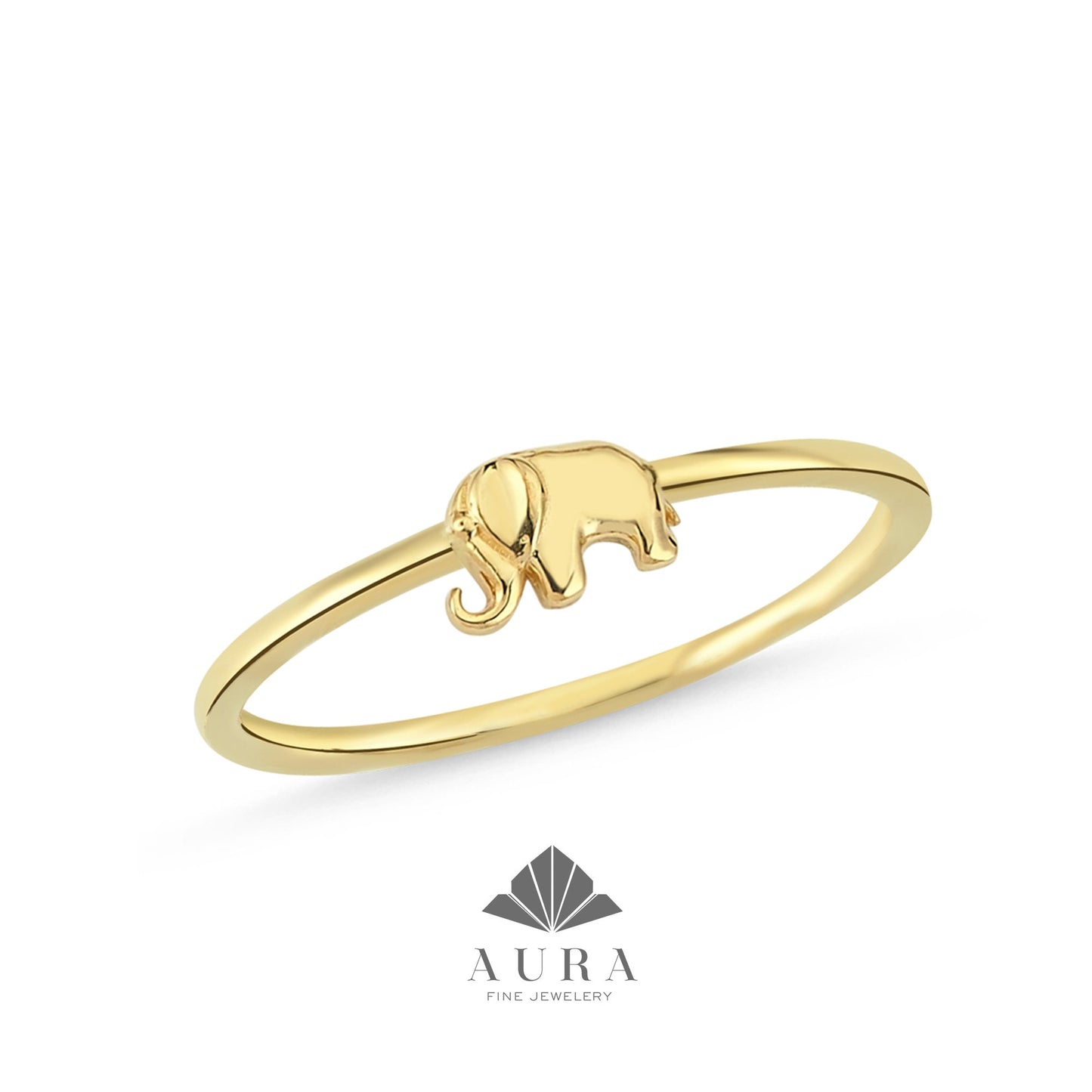 14K Gold Elephant Ring, Stacking Dainty Band, Animal Gold Ring, Dainty Luck Symbol, Handmade Statement Ring, Unique Pinky Ring