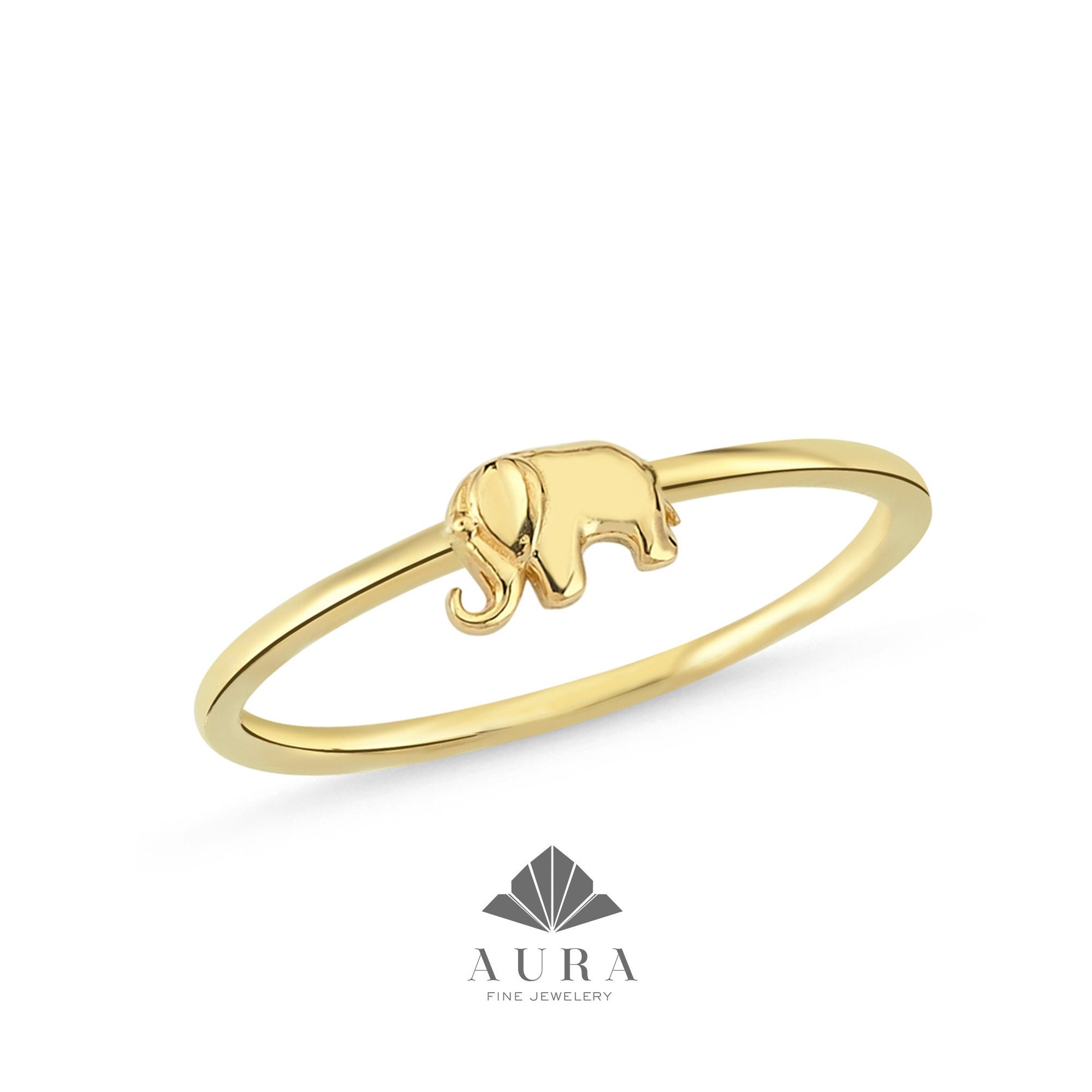 14K Gold Elephant Ring, Stacking Dainty Band, Animal Gold Ring, Good Fortune Symbol, Unique Elephant Ring, Gift for Her
