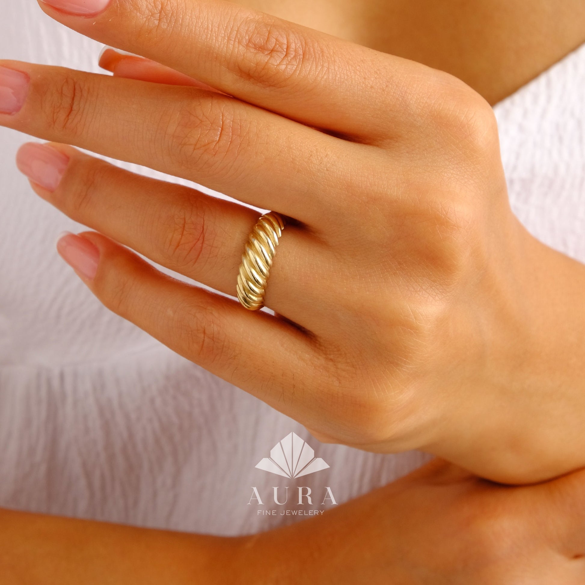 14K Gold Croissant Band Ring, Croissant Wedding Ring, Dainty Gold Womens Dome Ring, Classic Wedding Band, Statement Ring, Dome Ring Gift