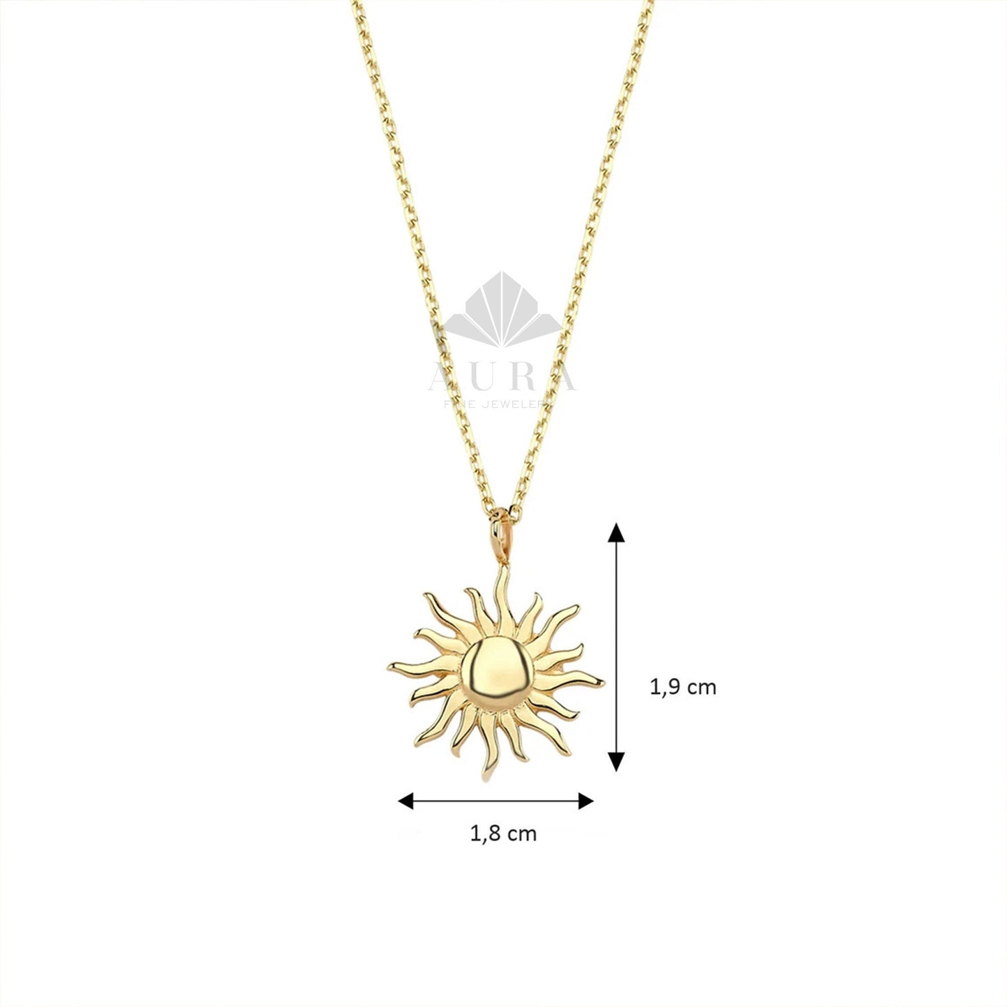 14K Gold Sun Necklace, Solar Celestial Star Sun Necklace, Sunshine Necklace, Glowing Necklace, Sun Charm Delicate Necklace, Anniversary
