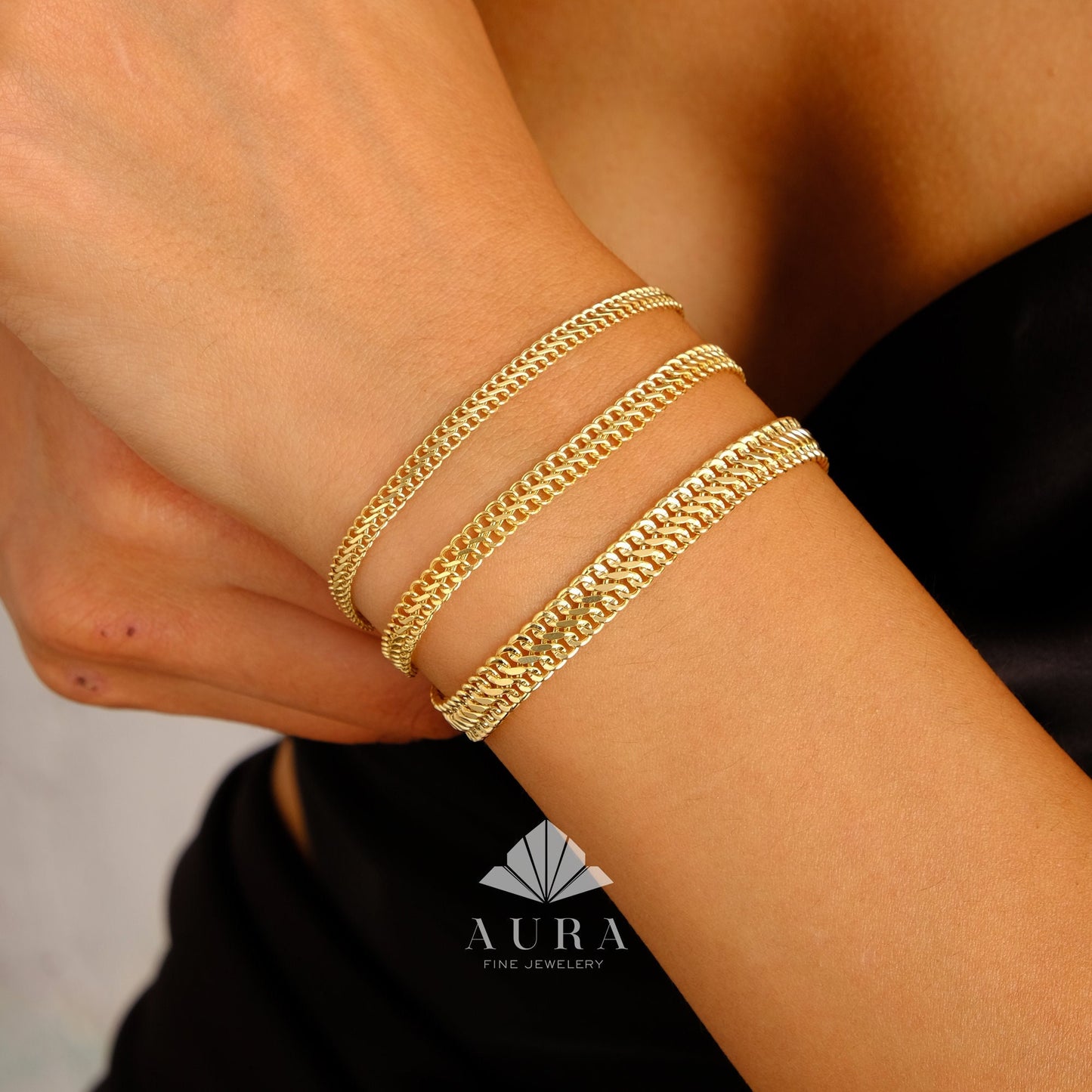 14K Gold Vienna Bracelet, Double Curb Chain Bracelet, Armoured Chain, Minimalist Women Jewelry, Handmade Layering Chain, Gift for Her