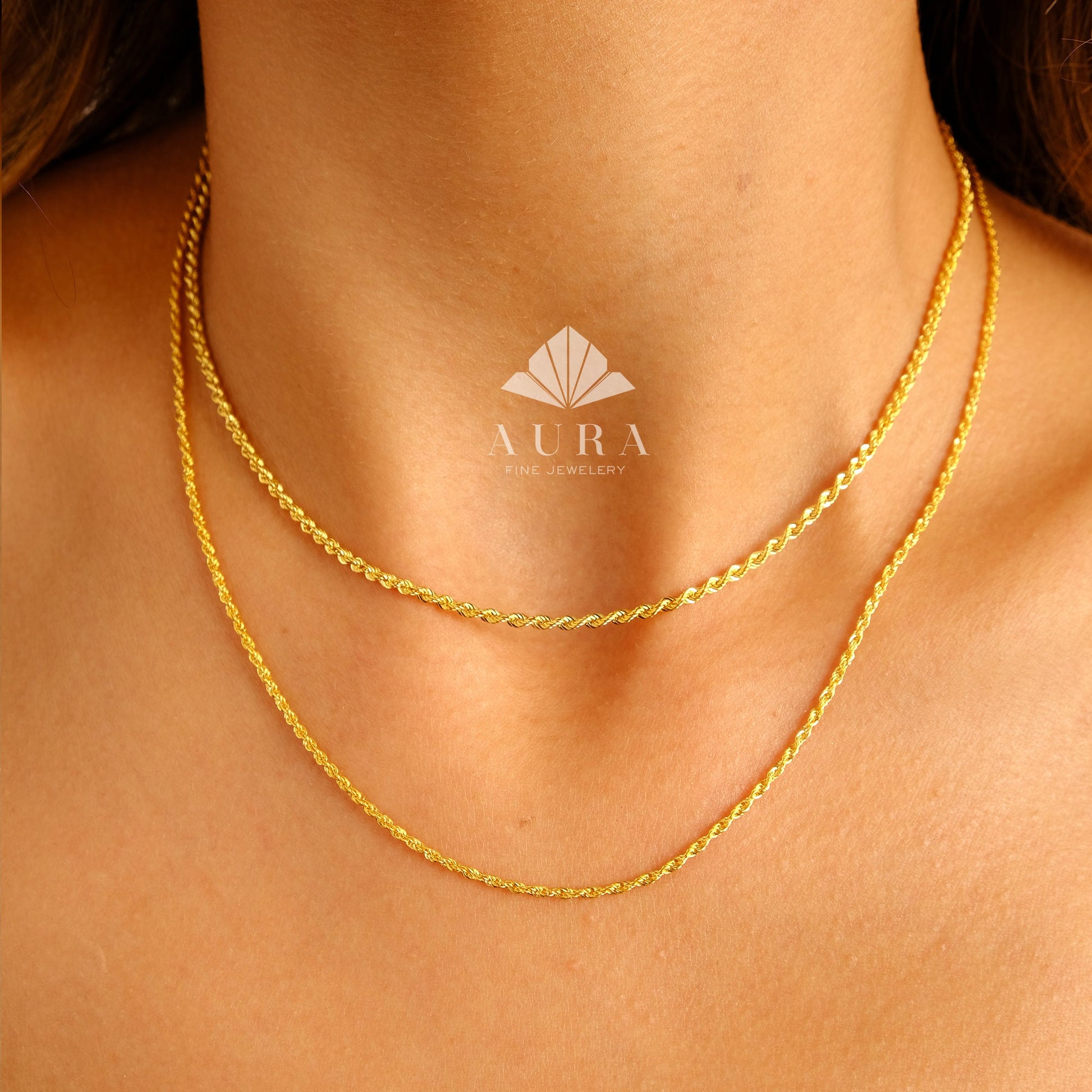 Rope Chain Thin Gold Chain Designs For Ladies 14K Gold Rope Chain