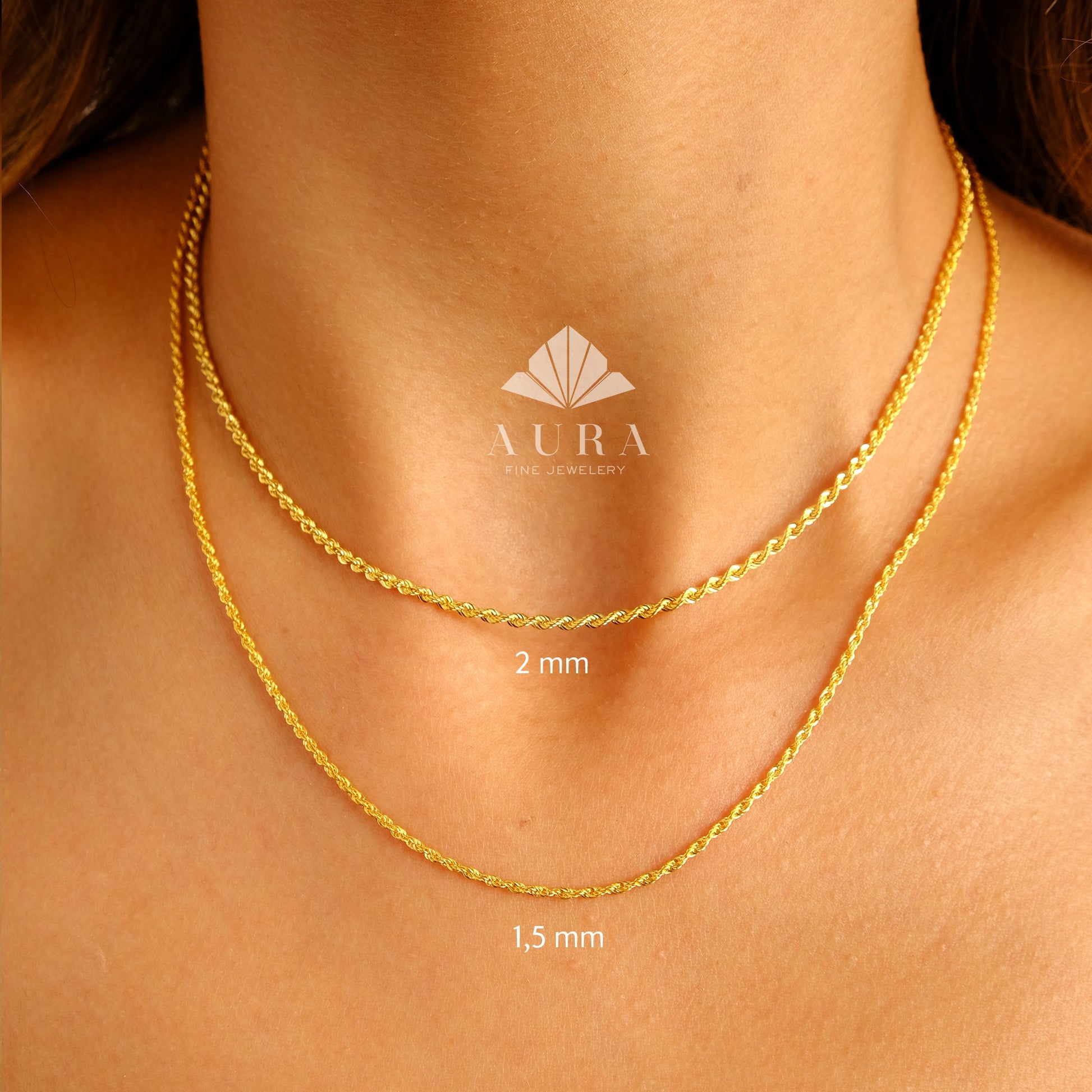 14K Gold Rope Chain Necklace 1mm 1.5mm 2mm 3mm 3.5mm 4mm Diamond Cut Choker, Dainty Necklace, Men Women Necklace, Gift For Her