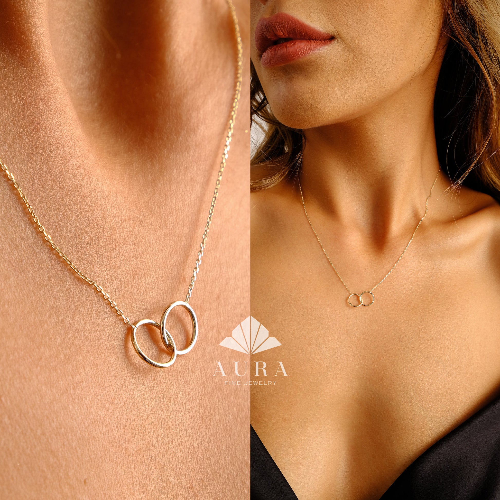 14K Gold Eternity Circle Necklace, Infinity Necklace, Unity Link Dainty Circle Interlocking Necklace, Delicate Layering Family Necklace