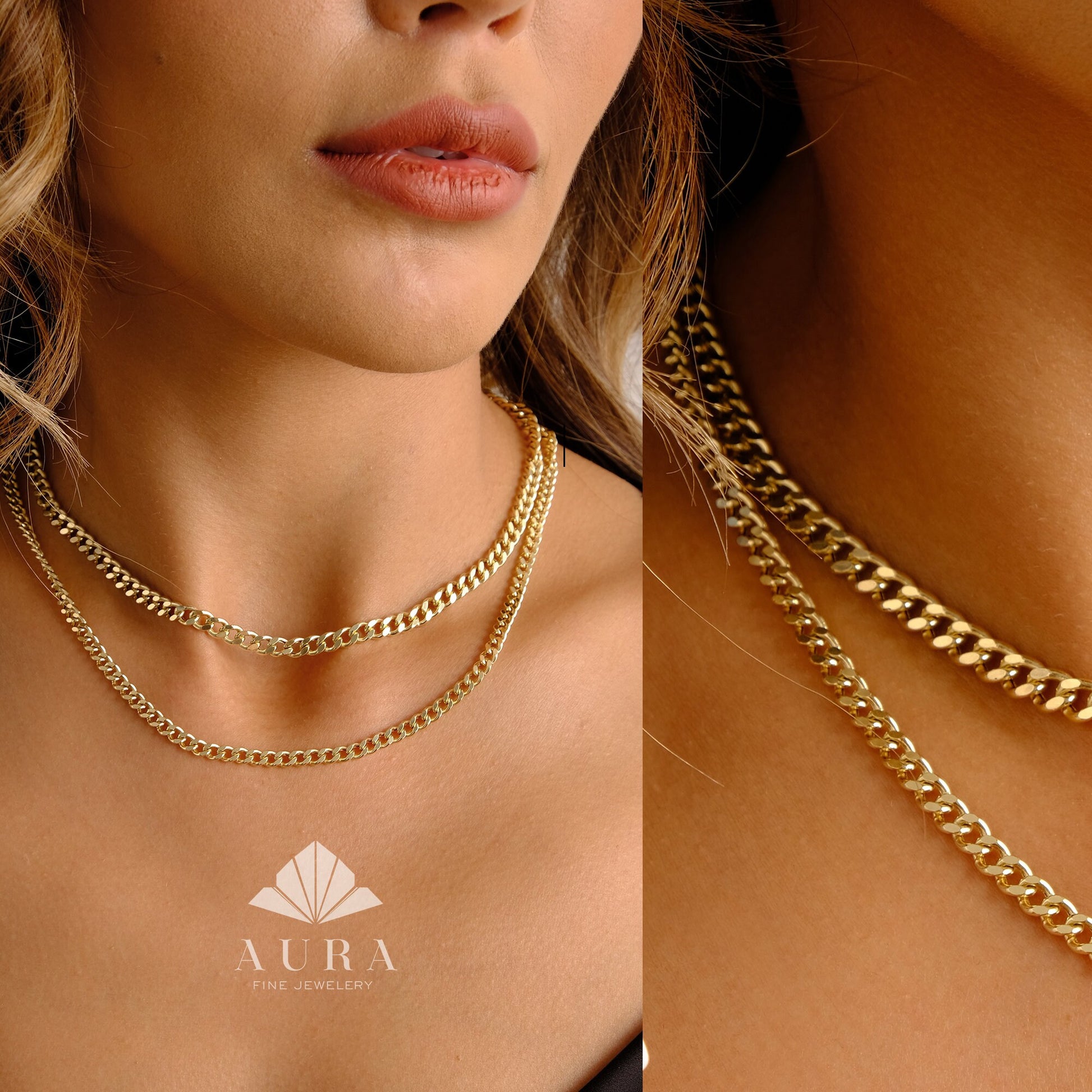 14K Gold Cuban Link Necklace, Cuban Link Chain Choker