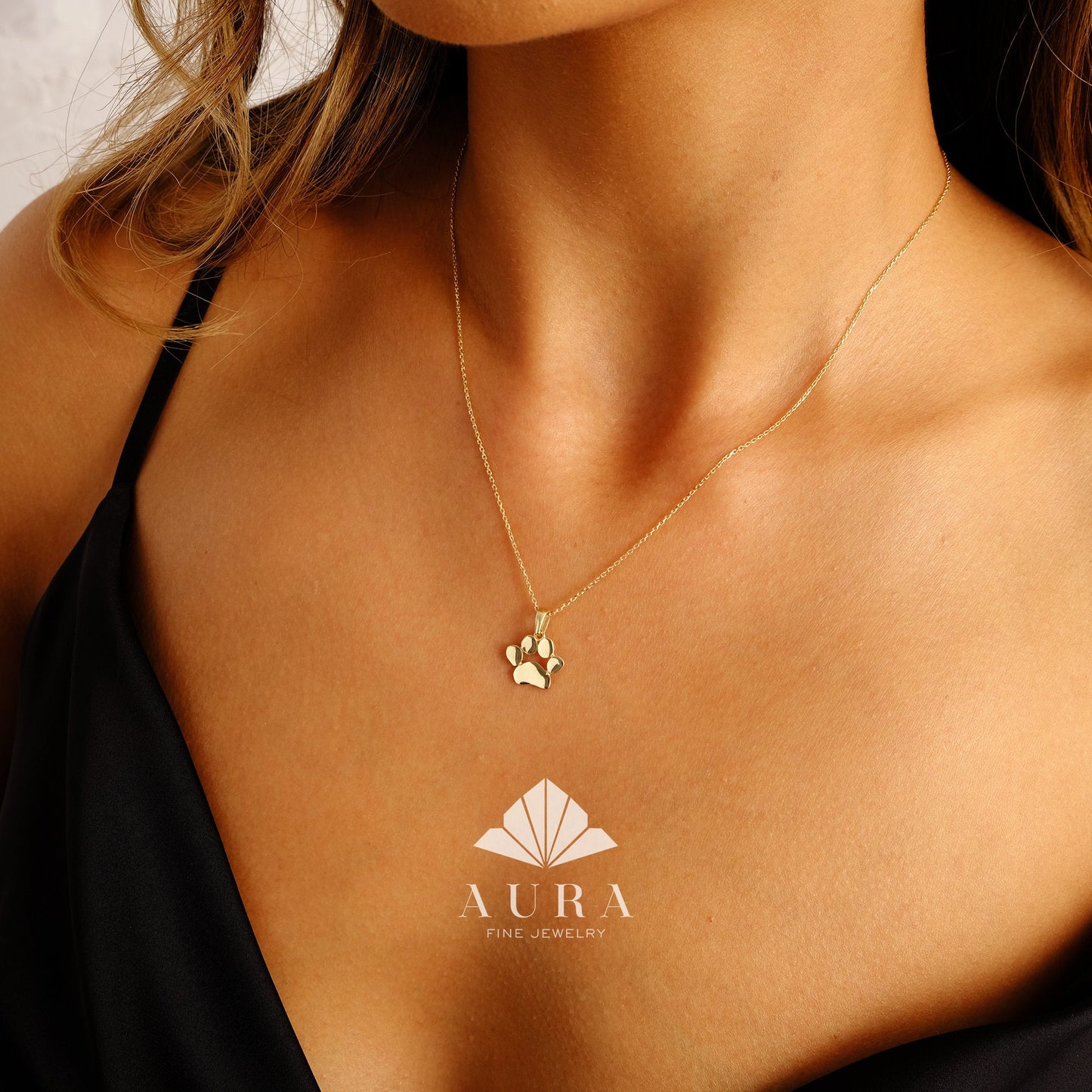 14K Gold Paw Print Necklace, Dog Paw Pendant Necklace, Engraved Pet Paw Print Charm, Pet Memorial Necklace, Personalized Paw, Gift