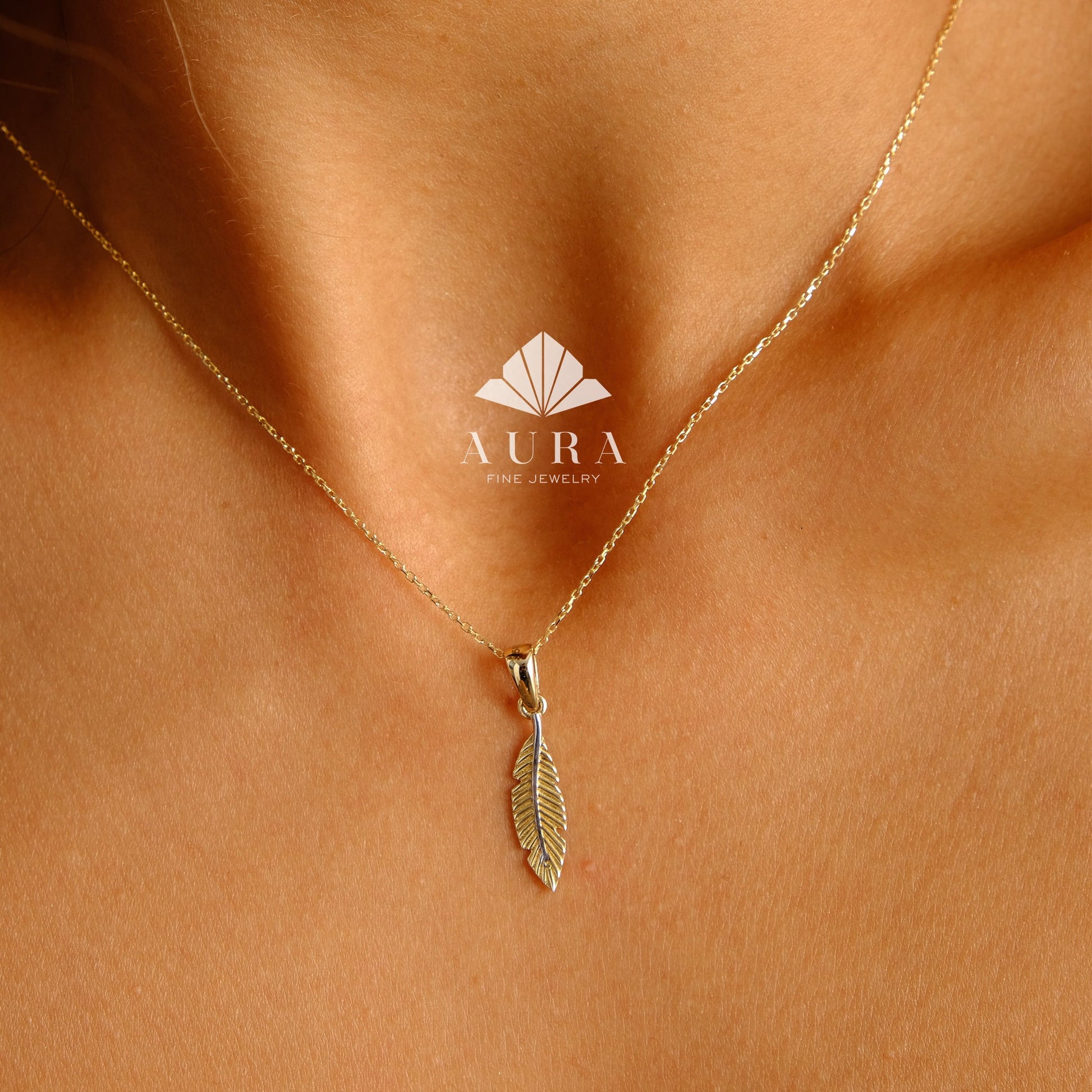 14K Gold Feather Necklace, Lucky Feather Necklace, Feather Charm Choker, Layered Necklace, Feather Necklace, Dainty Protection Charm Pendant