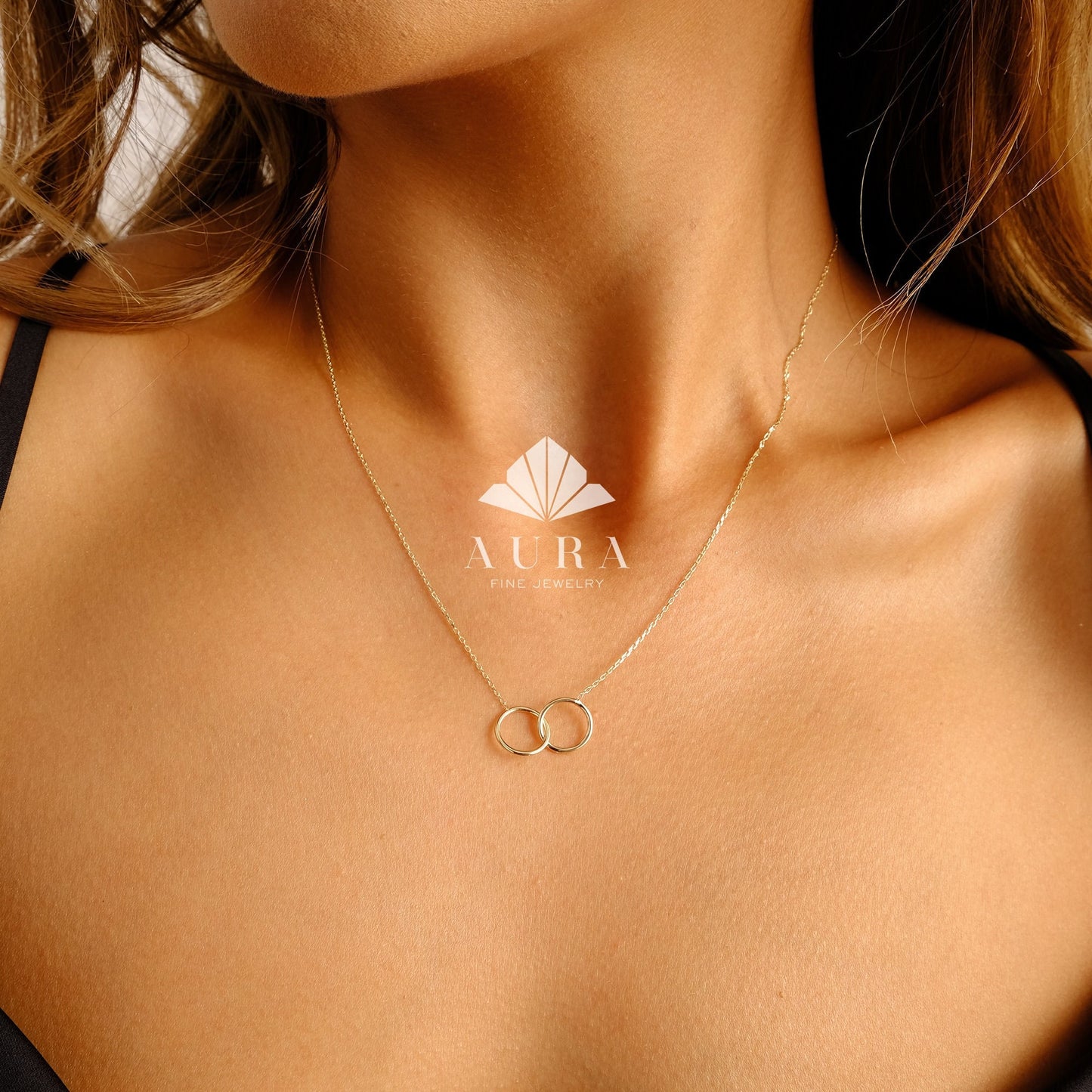 14K Gold Eternity Circle Necklace, Infinity Necklace, Unity Link Dainty Circle Interlocking Necklace, Delicate Layering Family Necklace