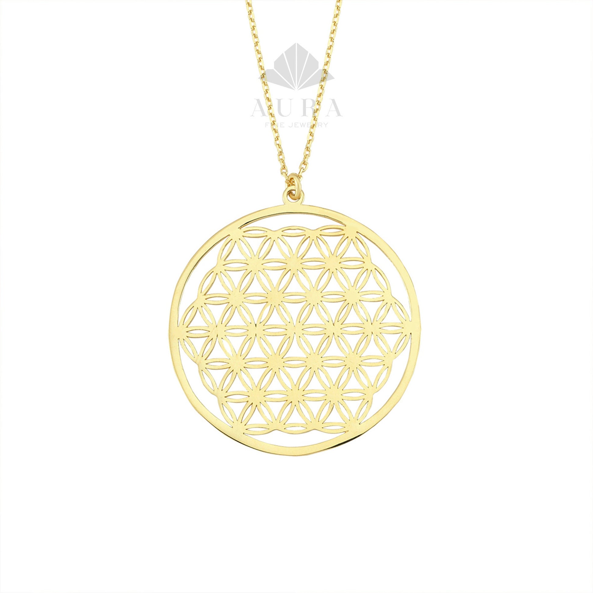 14K Gold Flower Of Life Necklace, Seed of Life Necklace, Handmade Necklace, Flower Of Life Pendant, Geometry Medallion, Anniversary Gift