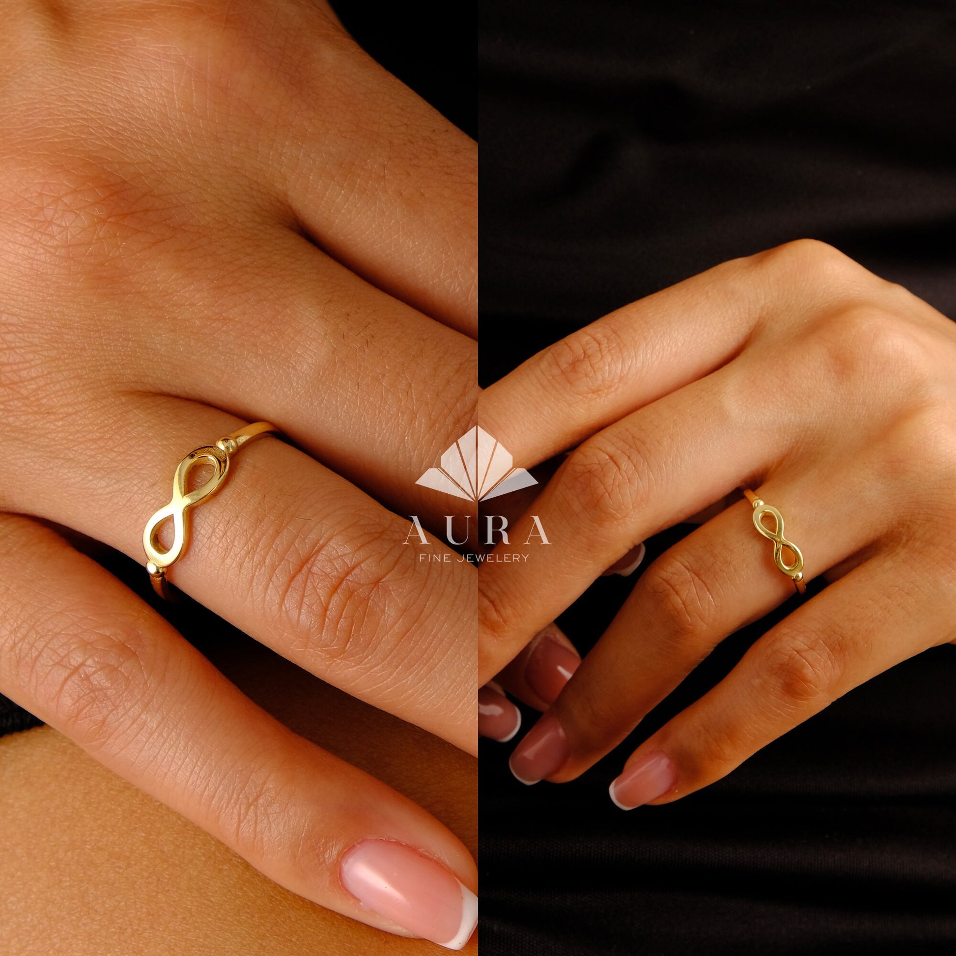 14K Gold Infinity Ring, Eternity Gold Band, Dainty Stacking Ring, Gold Knuckle Ring, Thumb Band, Forever Linked Together, Love Ring