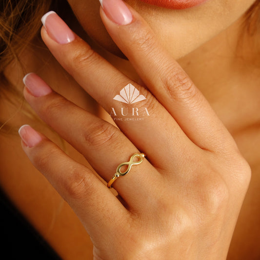 14K Gold Infinity Ring, Eternity Gold Band, Dainty Stacking Ring, Gold Knuckle Ring, Thumb Band, Forever Linked Together, Love Ring
