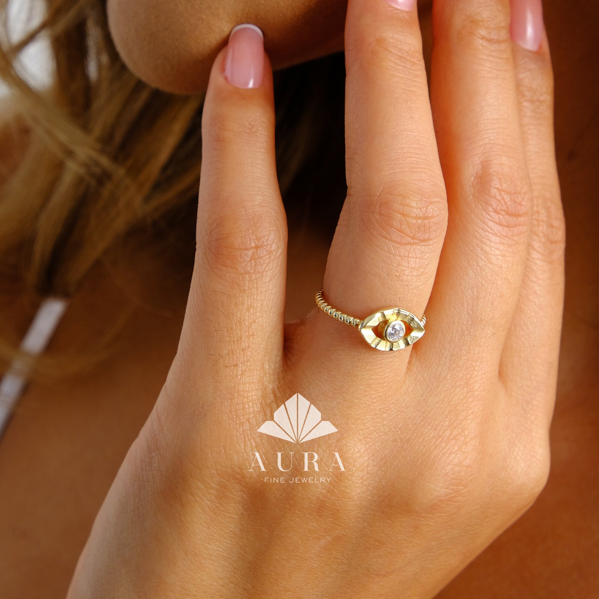 14K Gold Birthstone Ring, Personalized Solitaire Ring, Custom Eye Gemstone Ring, Gemstone Ring Mothers, Good Luck Ring, Protection Ring