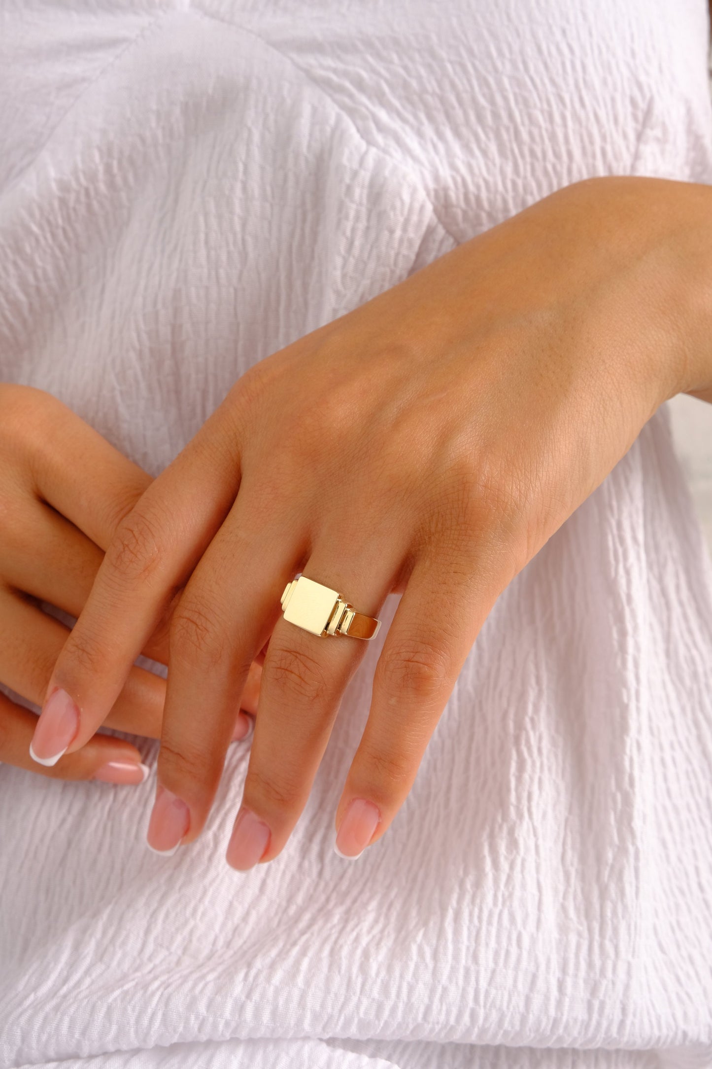 14K Gold Square Signet Ring, Personalized Monogram Ring, Engraved Pinky Band, Custom Name Ring, Graduation Gift, Retirement Ring