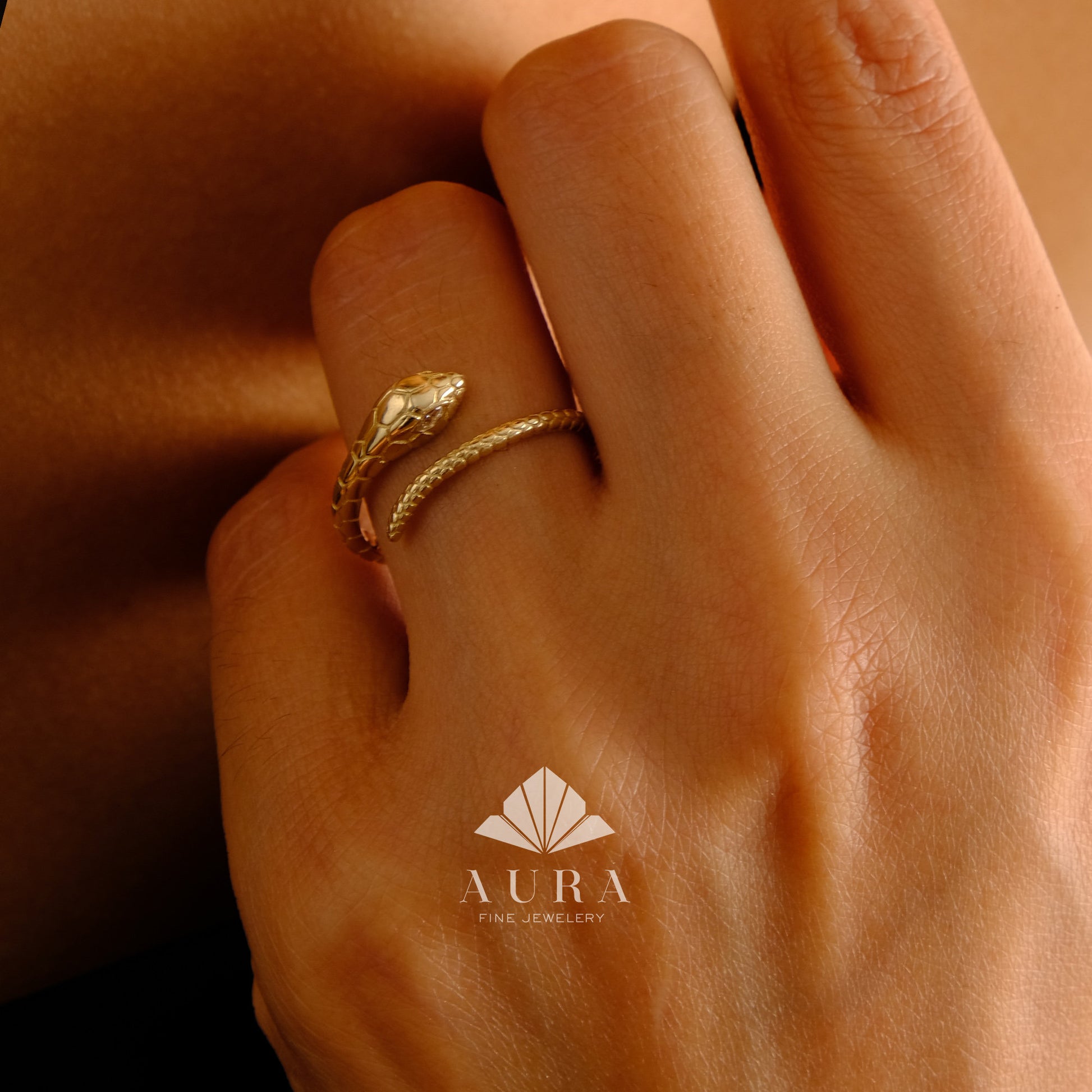 14K Gold Snake Ring, Dainty Serpent Ring, Wrap Around Snake Ring, Statement Rings for Women, Stackable Ring, Open Serpent Band, Gift For Her