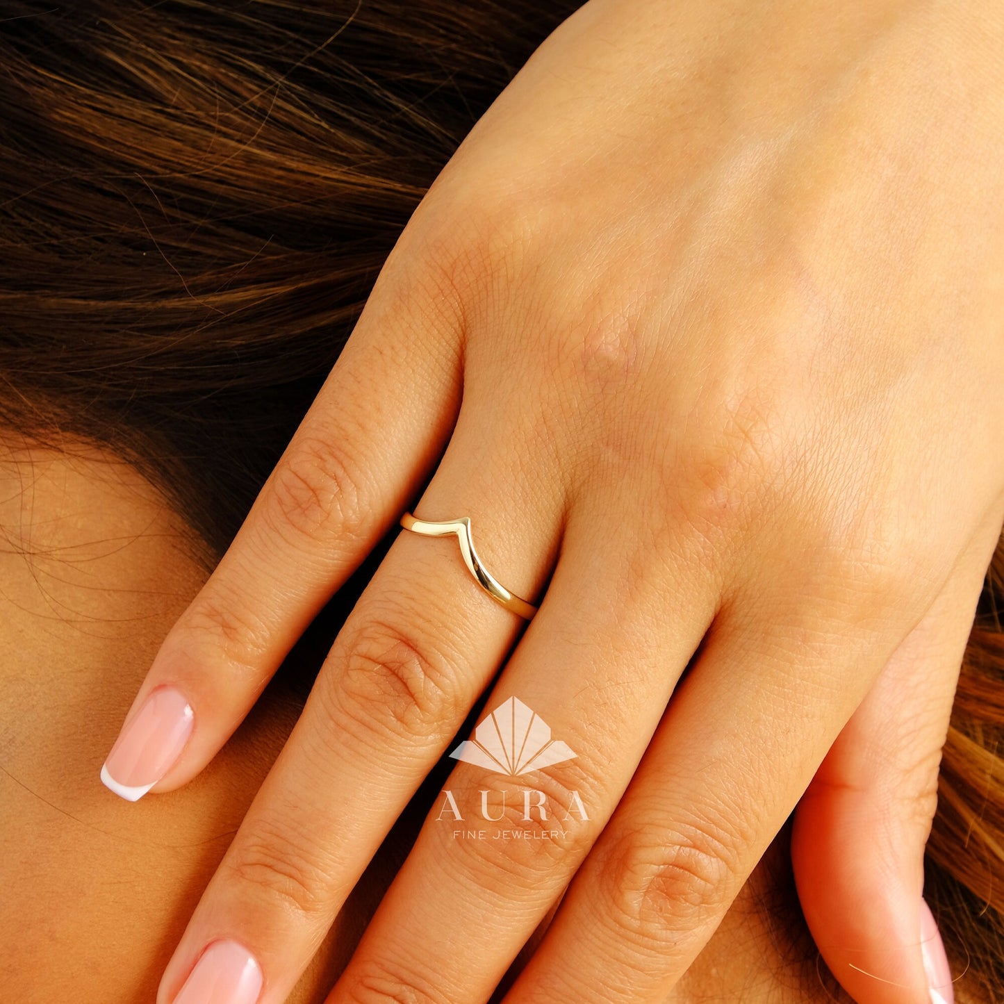 14K Gold V Ring, Chevron Ring, Curved Plain Wedding Band for Women, Handmade Jewelry, Minimal Engagement Ring, Engagement Ring, Gift for Her