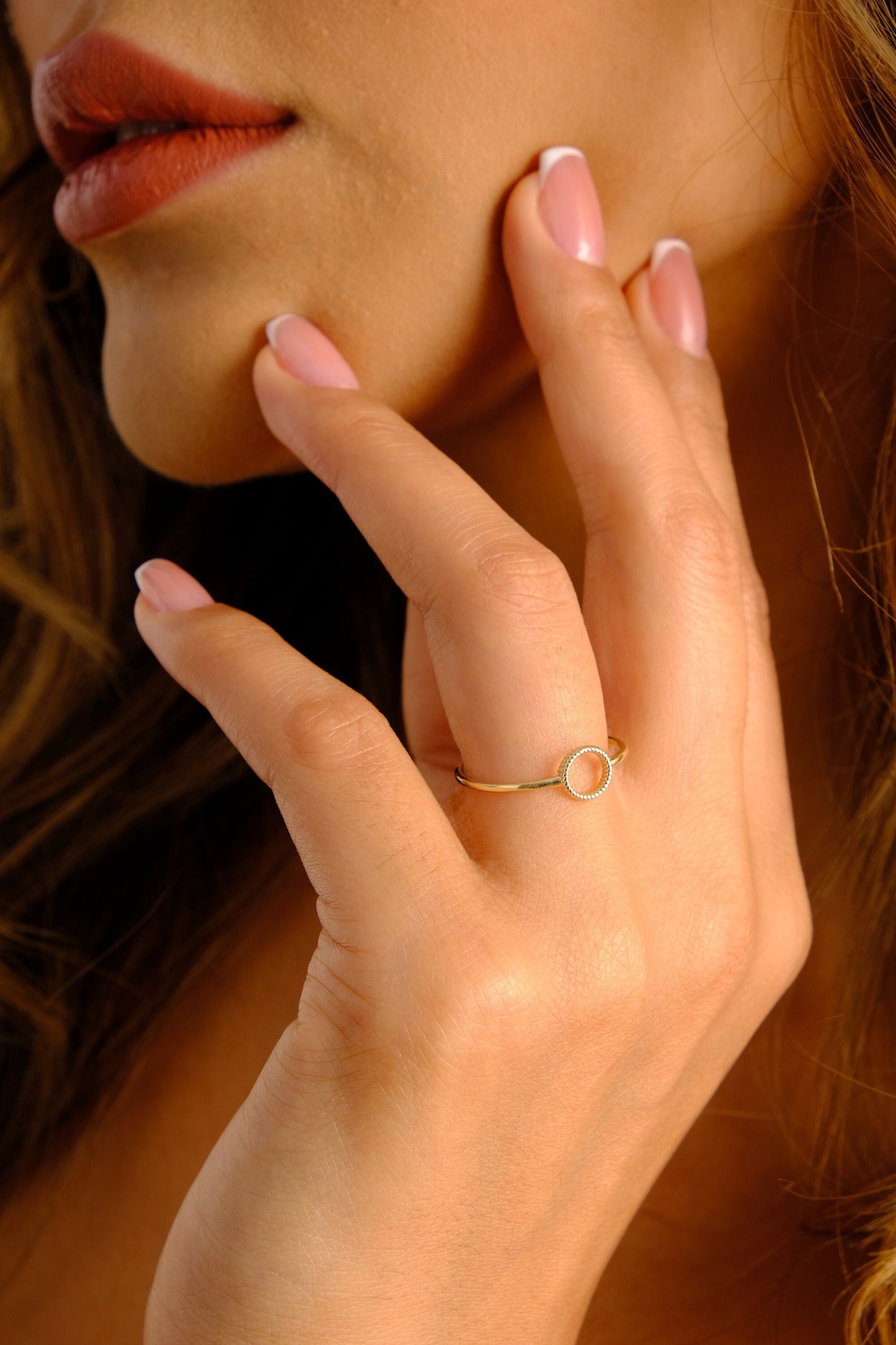 14K Gold Open Circle Ring, Thin Round Band Ring, Gold Circle Ring, Karma Ring, Minimalist Jewelry, Christmas Gift, Everyday Ring