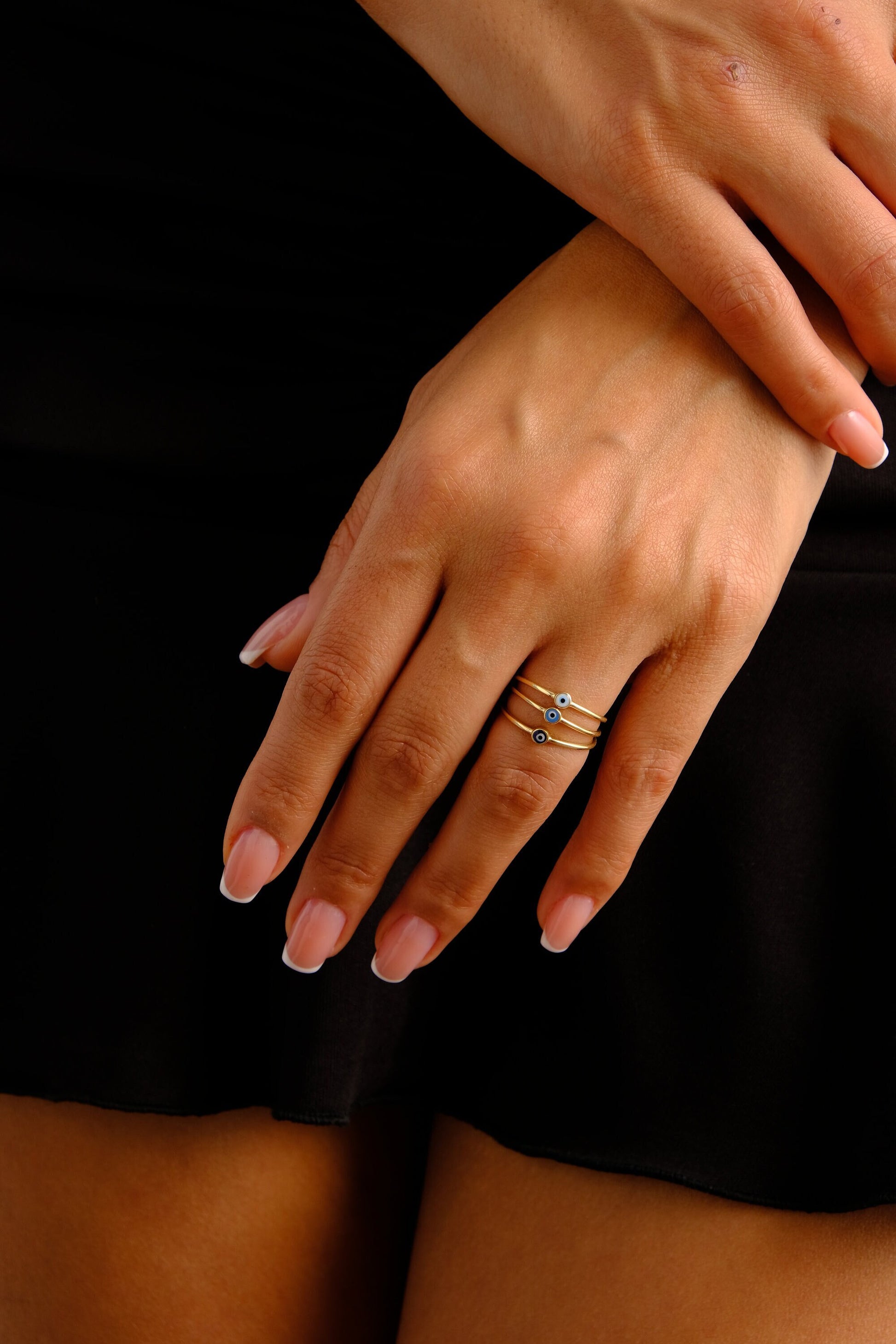 14K Gold Evil Eye Ring, Mini Evil Eye Stackable Ring, Good Luck Ring, Dainty Ring, Gift For Her, Minimal Ring, Protection Sign