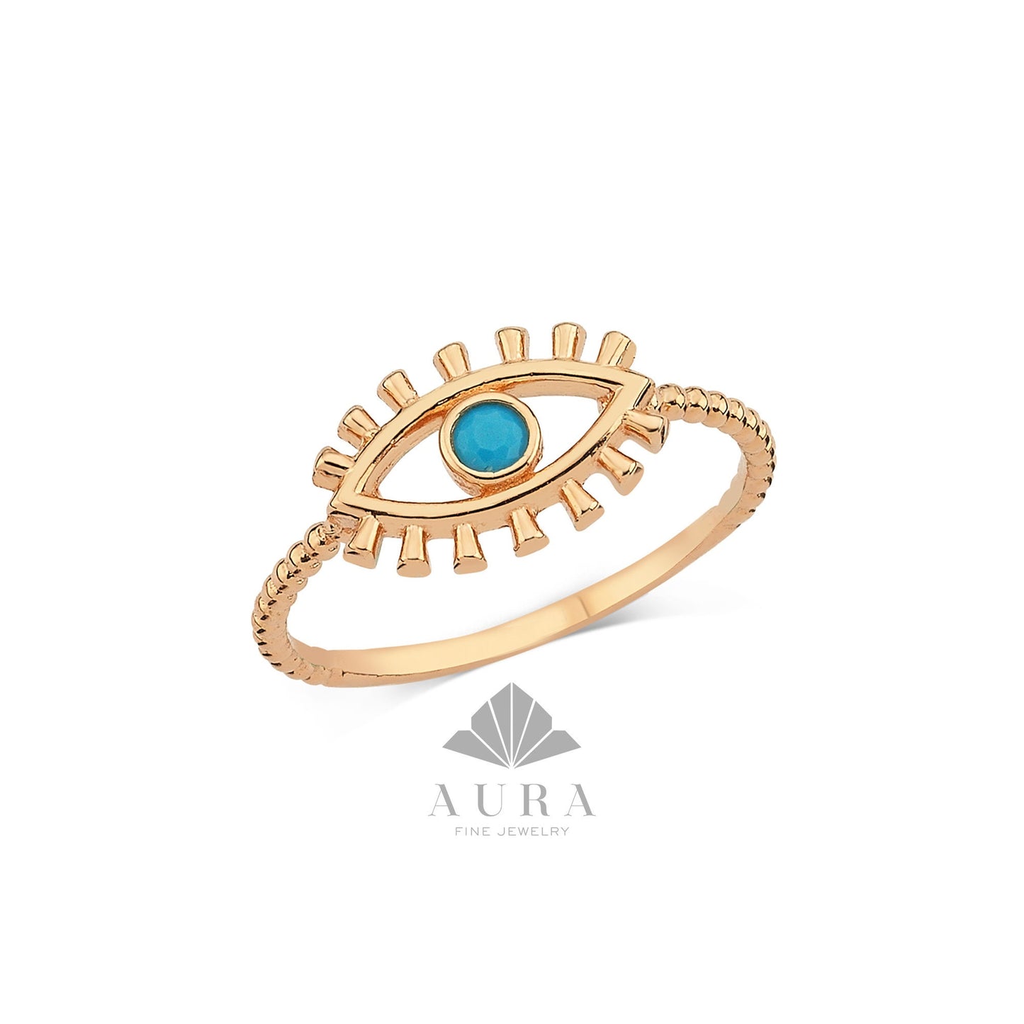 14K Gold Birthstone Ring, Evil Eye Ring, Gemstone Evil Eye Band, Personalized Ring, Women Dainty Evil Eye Ring, Protection Good Luck Ring