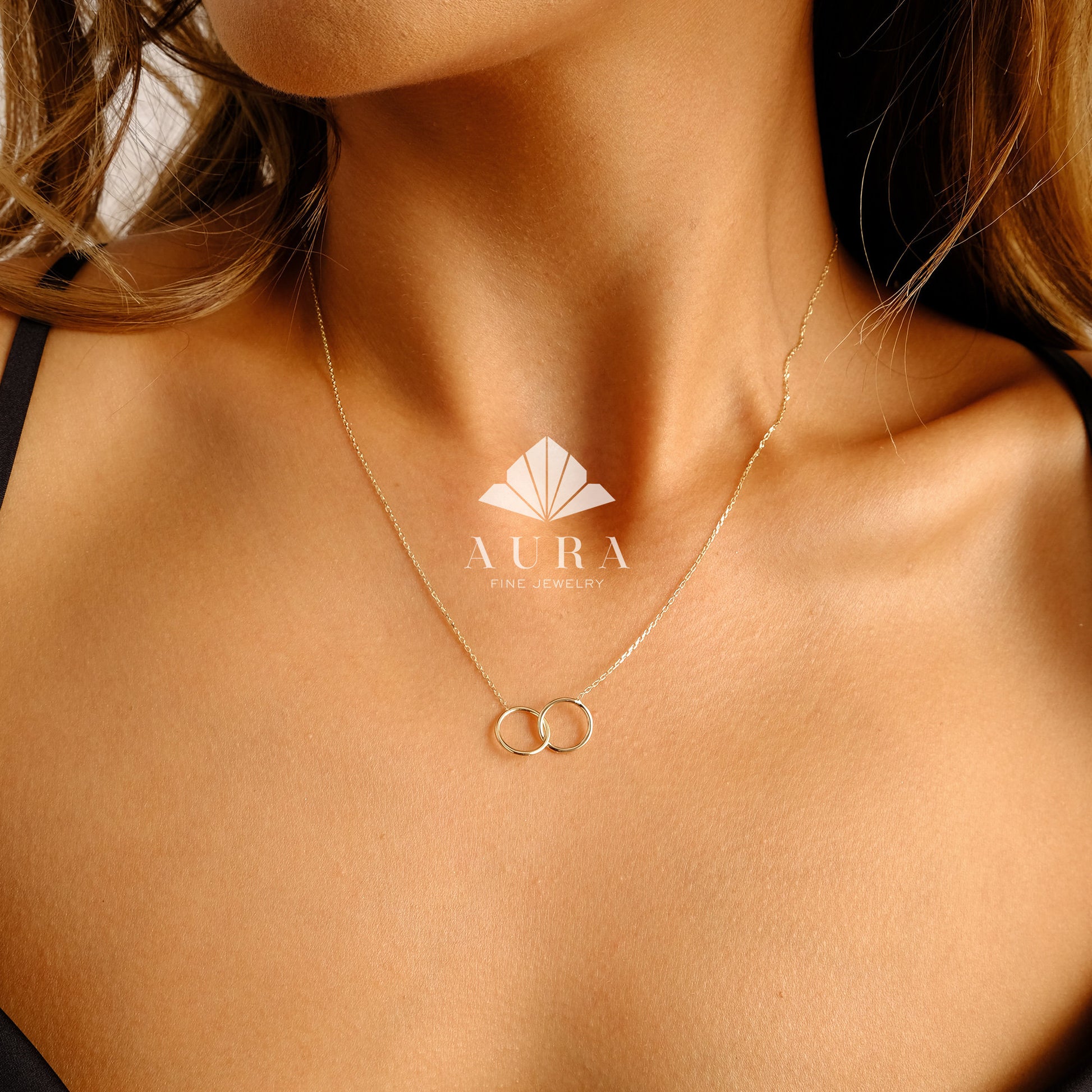 14K Gold Eternity Circle Necklace, Infinity Necklace, Unity Link Dainty Circle Interlocking Necklace, Delicate Layering Family Necklace