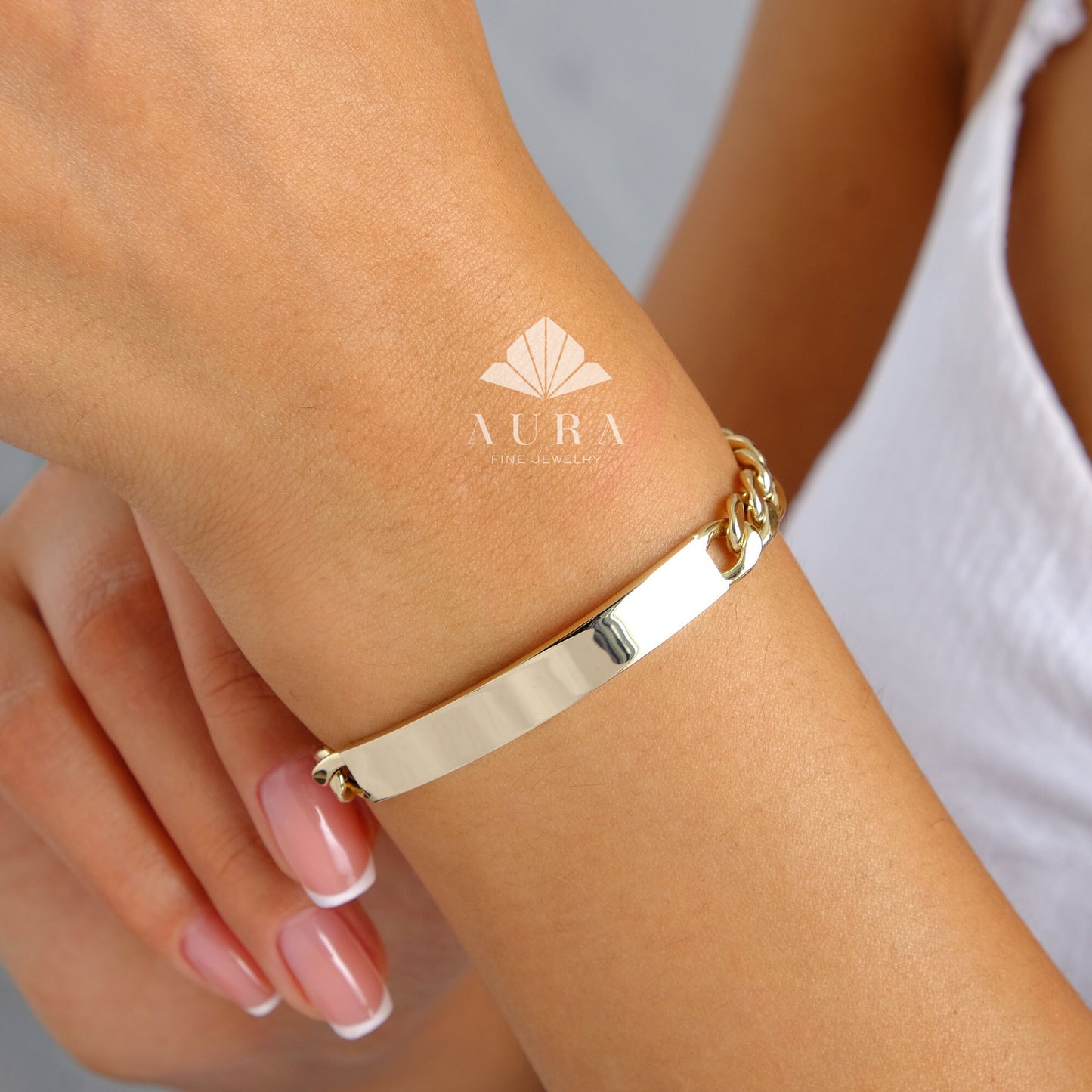 14K Gold ID Bracelet, Nameplate Bracelet, Personalized Cuban Links Gold Bracelet, Custom Engraved Bar Nameplate, Medical Id Bracelet