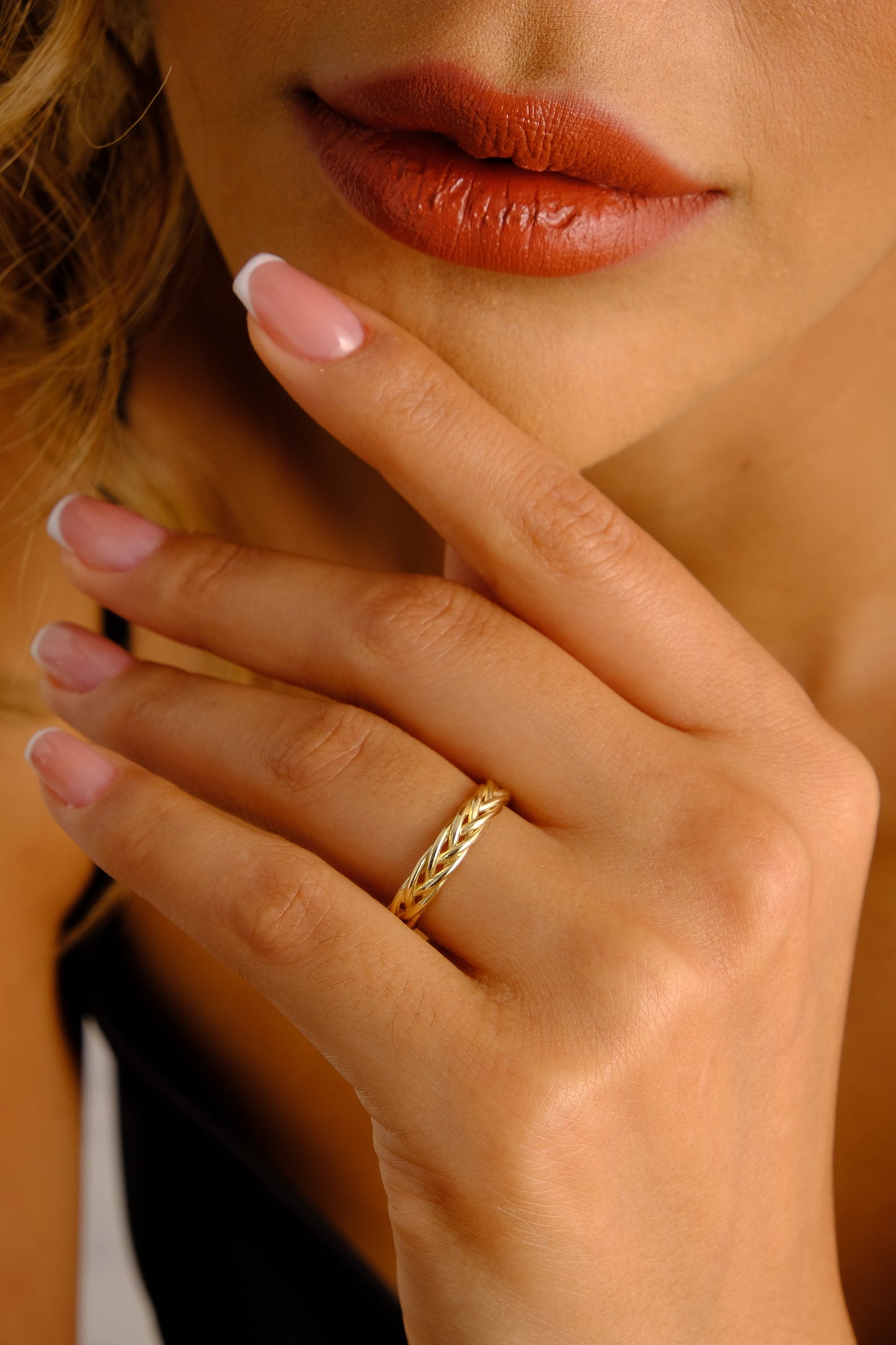 14K Gold Franco Chain Ring, Palm Wheat Foxtail Curb Chain Ring, Palm Wheat Chain Ring, Spiga Chain Ring, Men Women Palm Link Ring