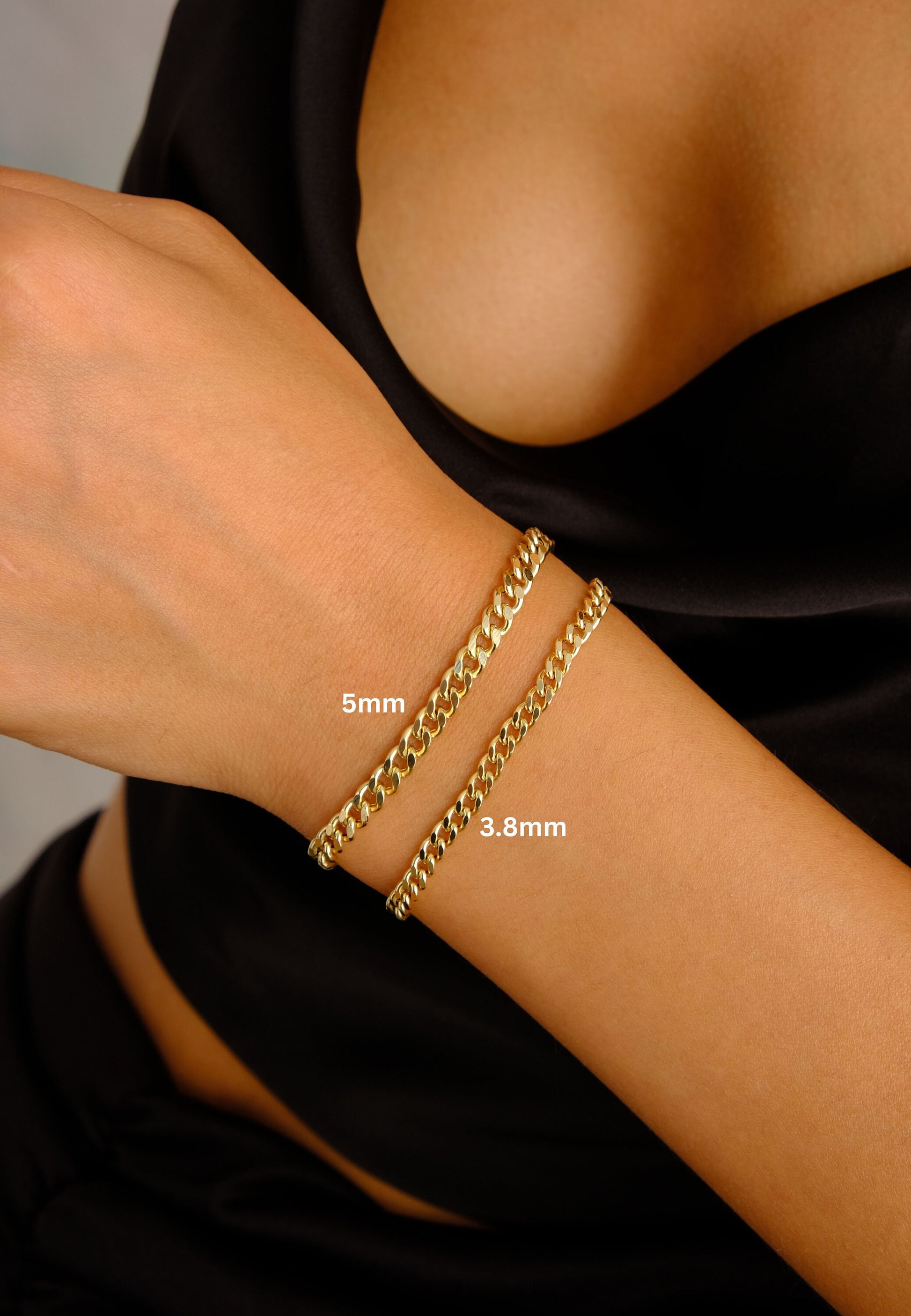 14K Gold Cuban Link Bracelet, Cuban Link Chain Bracelet, 3mm 5mm Curb Link Bracelet, Stacking Gold Bracelet, Men Women Bracelet, Holiday